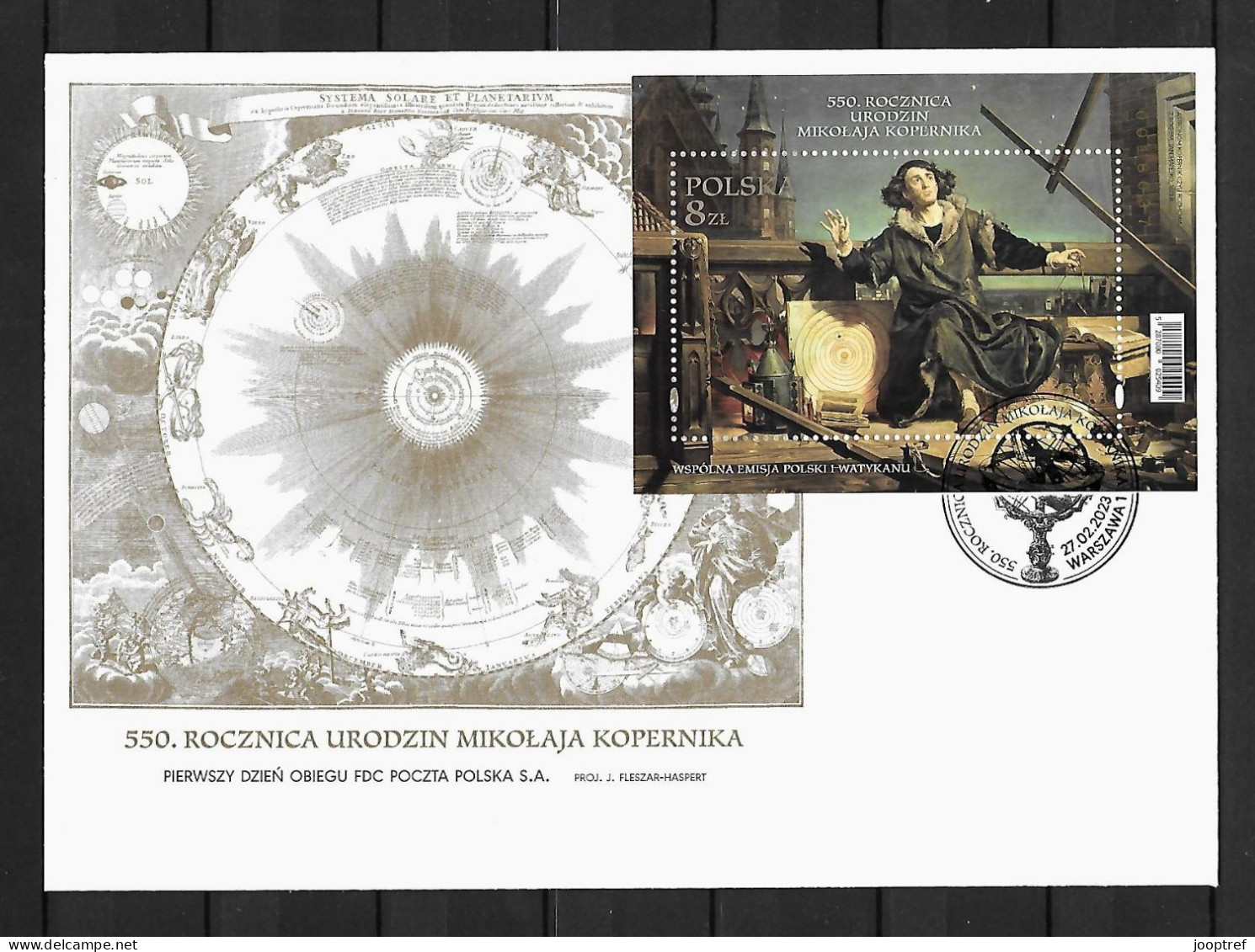 2023 Joint/Congiunta Poland And Vatican, OFFICIAL FDC POLAND WITH SOUVENIR SHEET: Copernicus - Joint Issues