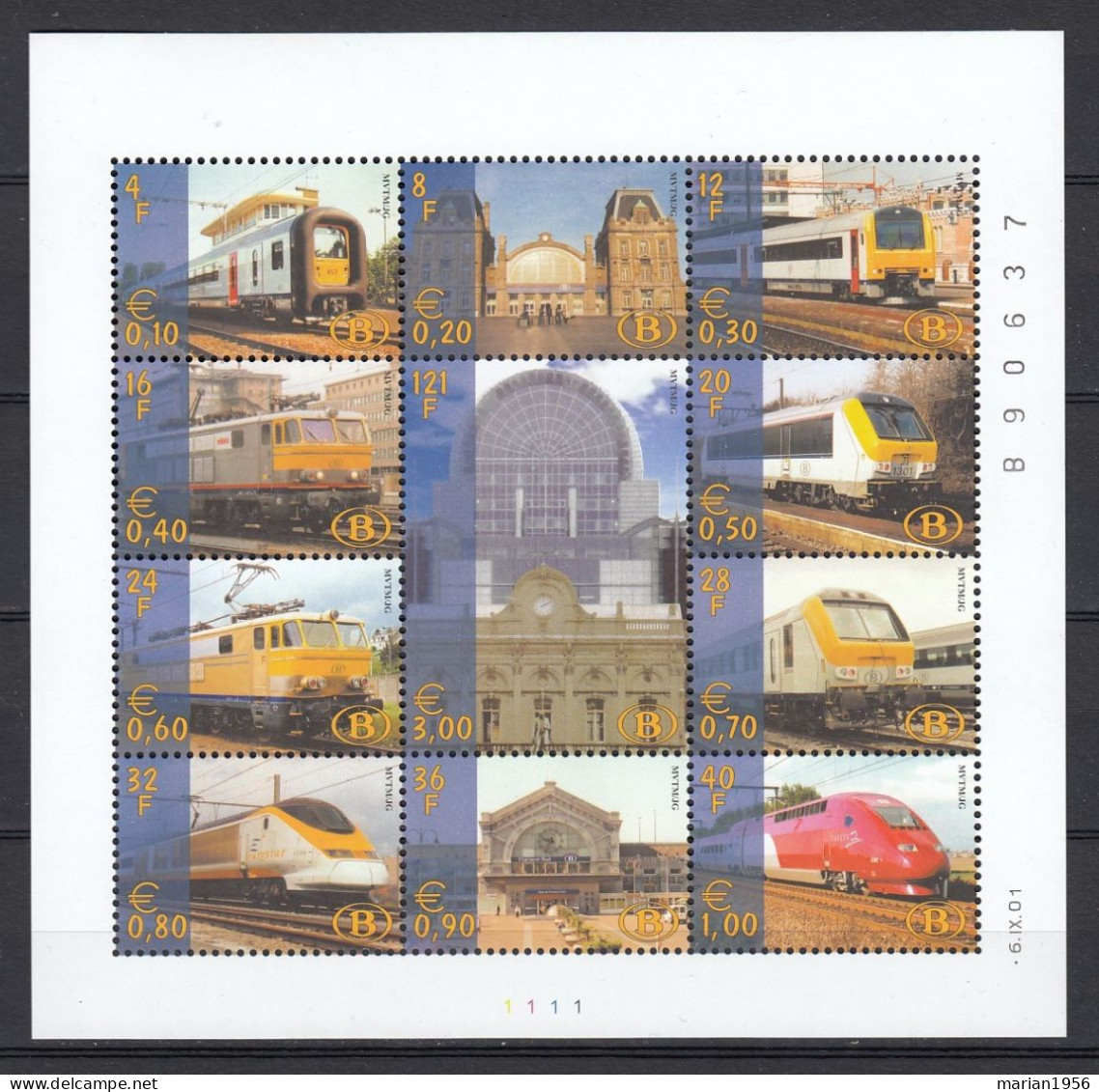 Belgique 2001 - TRAINS - Facial 8,20 Eur. - MNH - Treni