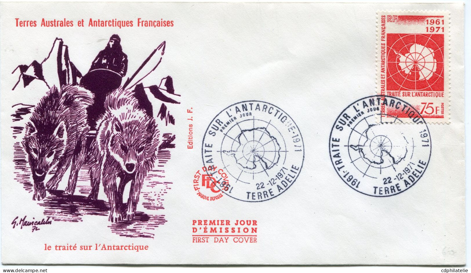 T. A. A. F. ENVELOPPE 1er JOUR DU N°39 10e ANNIVERSAIRE DU TRAITE DE.....AVEC OBLITERATION TERRE ADELIE 22-12-1971 - FDC