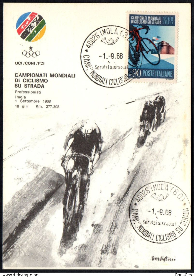 CYCLING - ITALIA IMOLA 1.09.1968 - CAMPIONATI MONDIALI DI CICLISMO SU STRADA - CARTOLINA MAXIMUM - A - Ciclismo