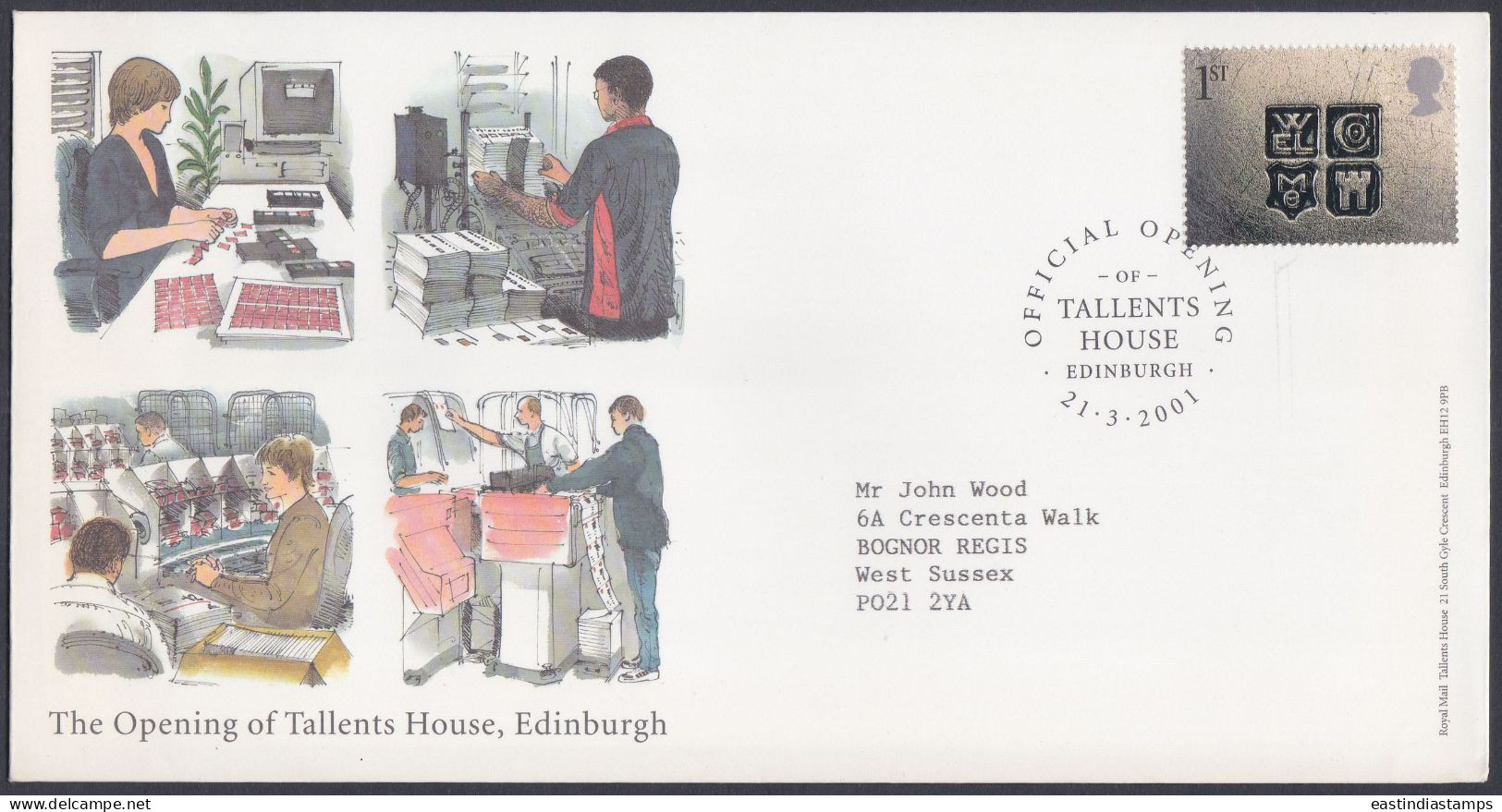 GB Great Britain 2001 FDC Tallents House, Edinburgh, Postal Service, Pictorial Postmark First Day Cover - Covers & Documents
