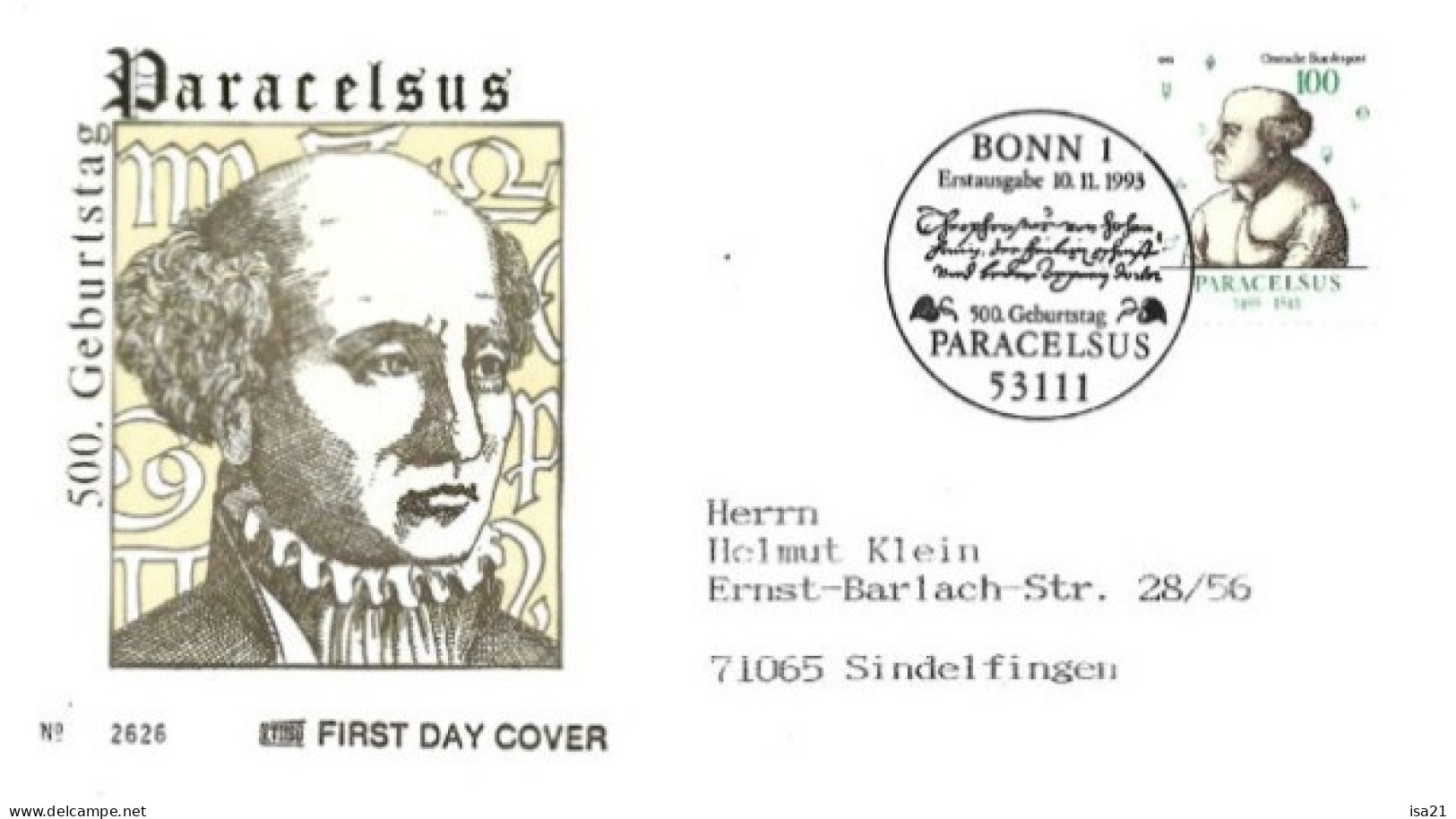 Allemagne: FIRST DAY COVER 1993: PARACELSUS, BONN - 1991-2000