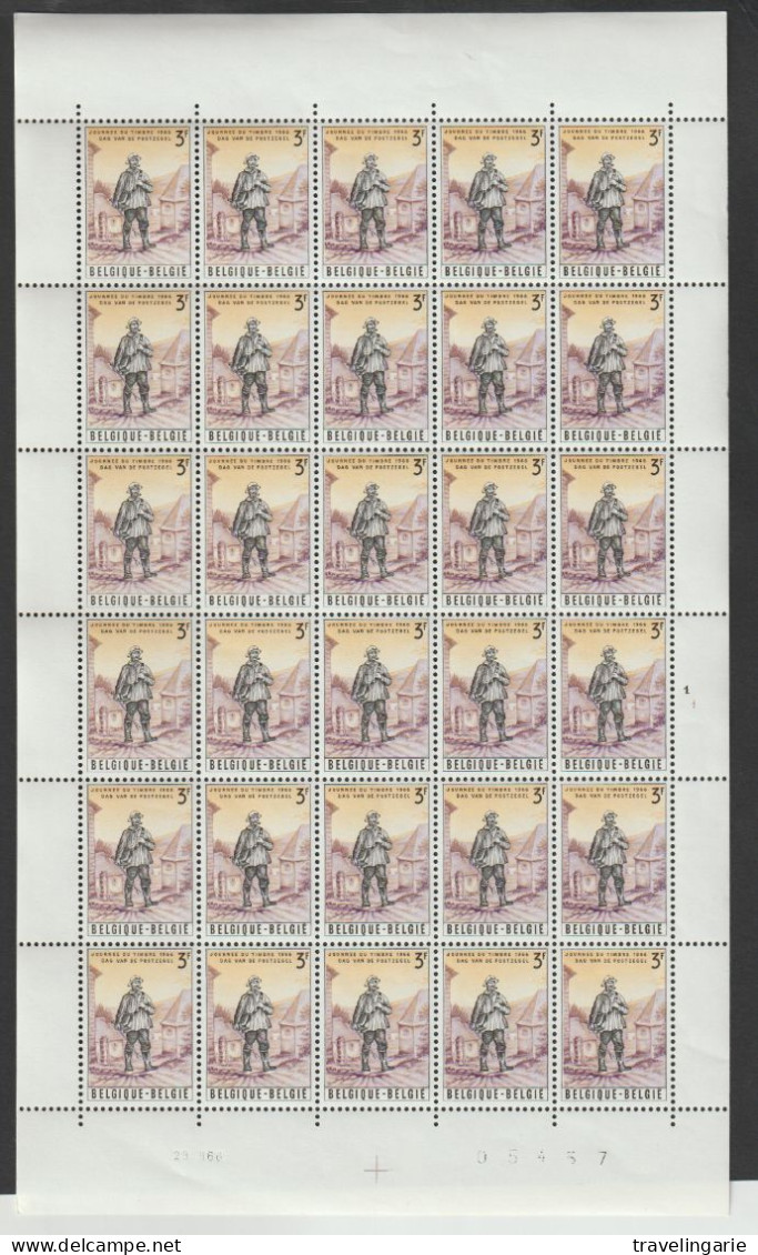 Belgium 1966 Day Of The Postage Stamp - Postman Full Sheet Plate 1 MNH ** - Stamp's Day