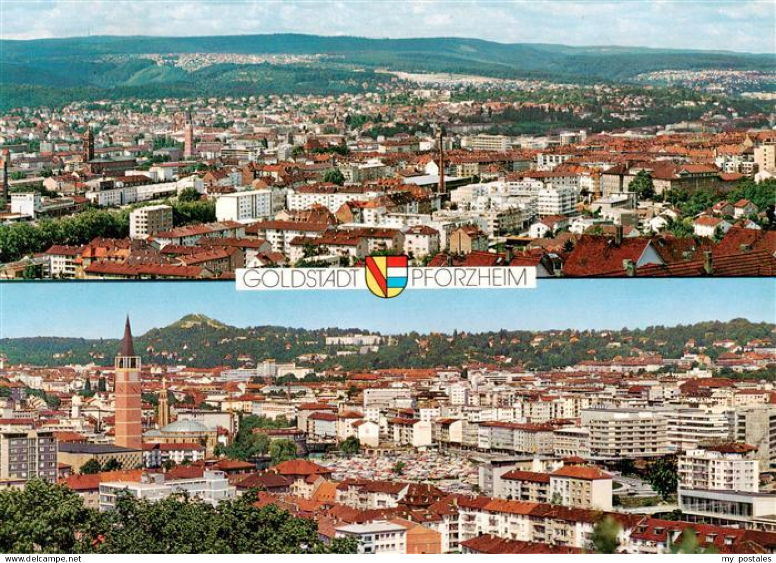 73886671 Pforzheim Blick Vom Wartberg Stadtkirche Herz Jesu Kirche Truemmerberg  - Pforzheim