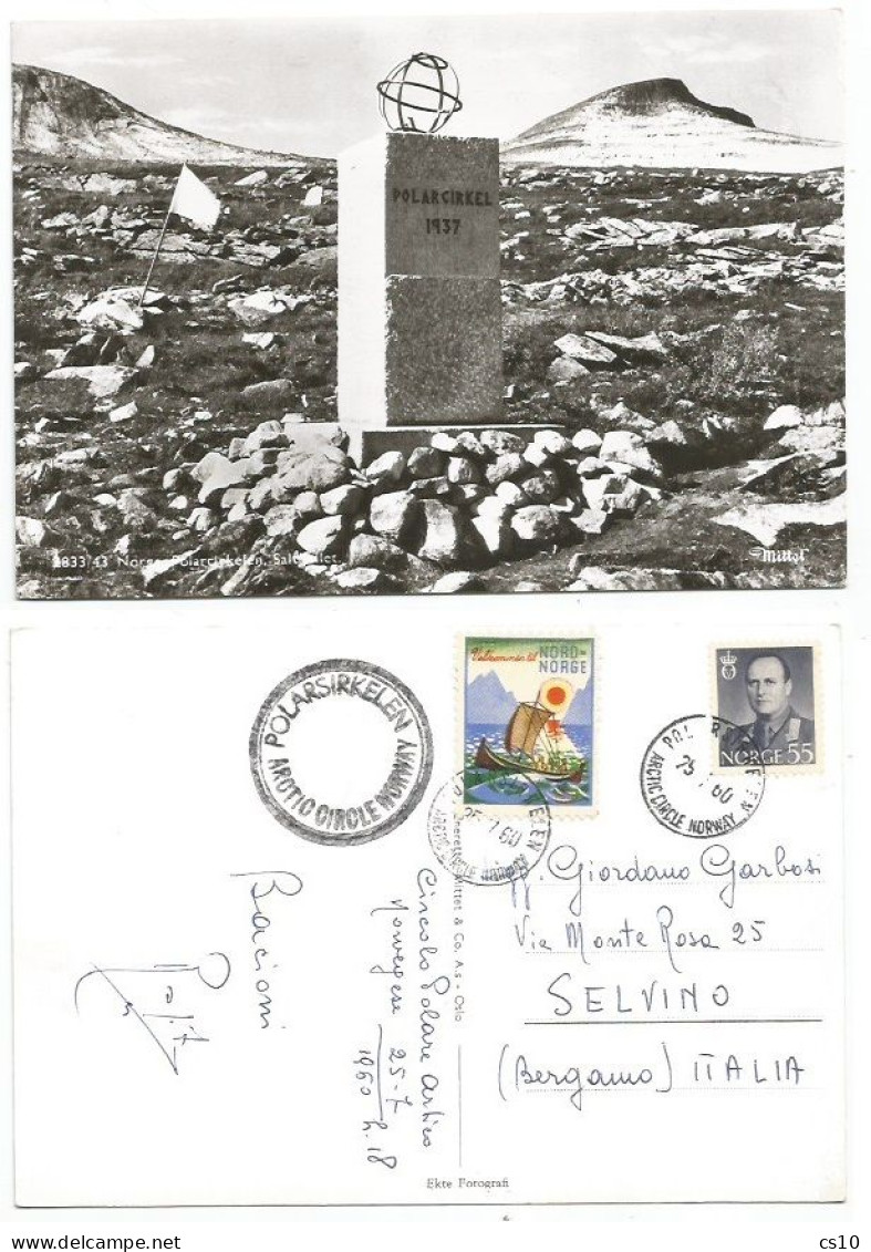 Norway Polarcikel Monument Pcard 25jul1960 Arctic Circle Norway With King 55o + Special Label - Norvège