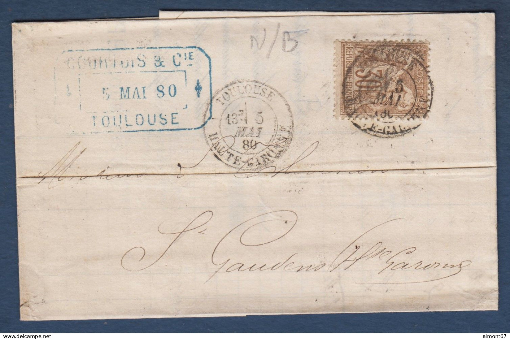 Sage N° 69 Sur Lettre De Toulouse - 1876-1878 Sage (Typ I)