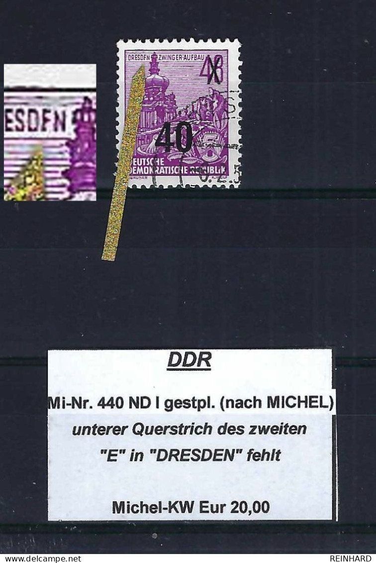 DDR Mi-Nr. 440 ND I Plattenfehler Gestempelt Nach MICHEL - Siehe Beschreibung Und Bild - Variétés Et Curiosités