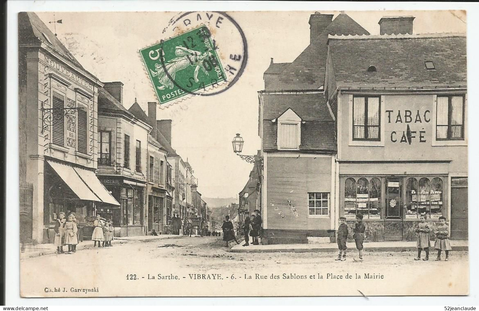 La Rue Des Sablons Et La Place De La Mairie  Assez Rare   1908    N° 122 - Vibraye