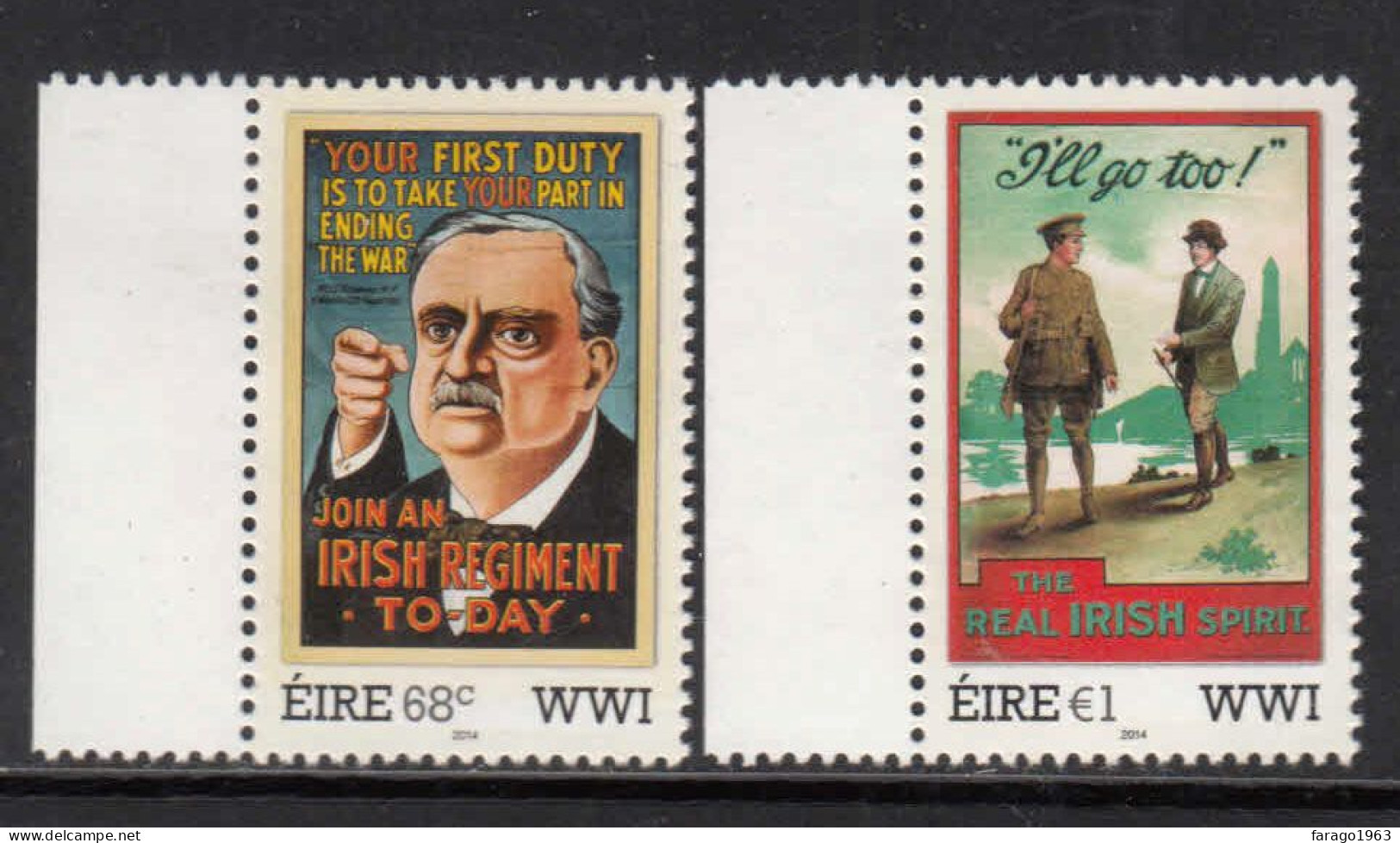 2014 Ireland World War One WWI Great War Posters Complete Set Of 2 MNH @ BELOW FACE VALUE - Unused Stamps