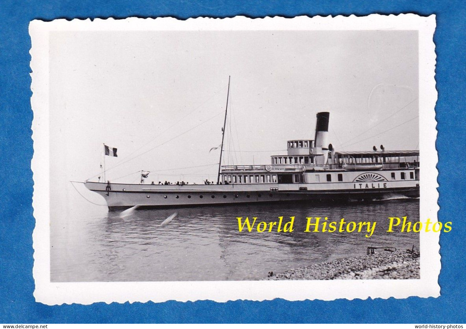 Photo Ancienne Snapshot - GENEVE / Lac Léman - Beau Portrait Du Bateau à Roue ITALIE - Vapeur Drapeau Boat Ship Suisse - Boats