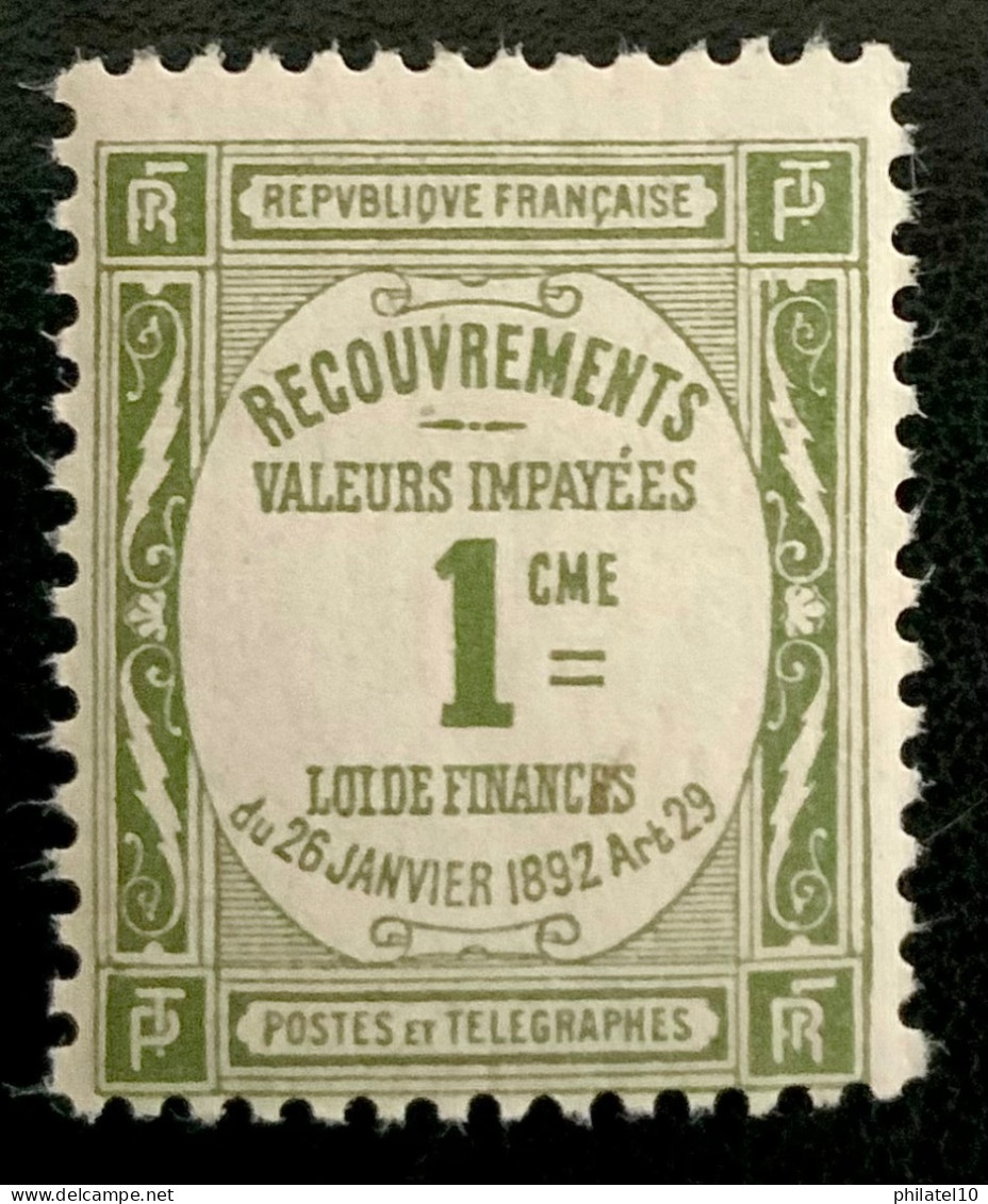 1908 FRANCE RECOUVREMENTS VALEURS IMPAYÉES 1 CME LOI DES FINANCES - NEUF - 1859-1959.. Ungebraucht