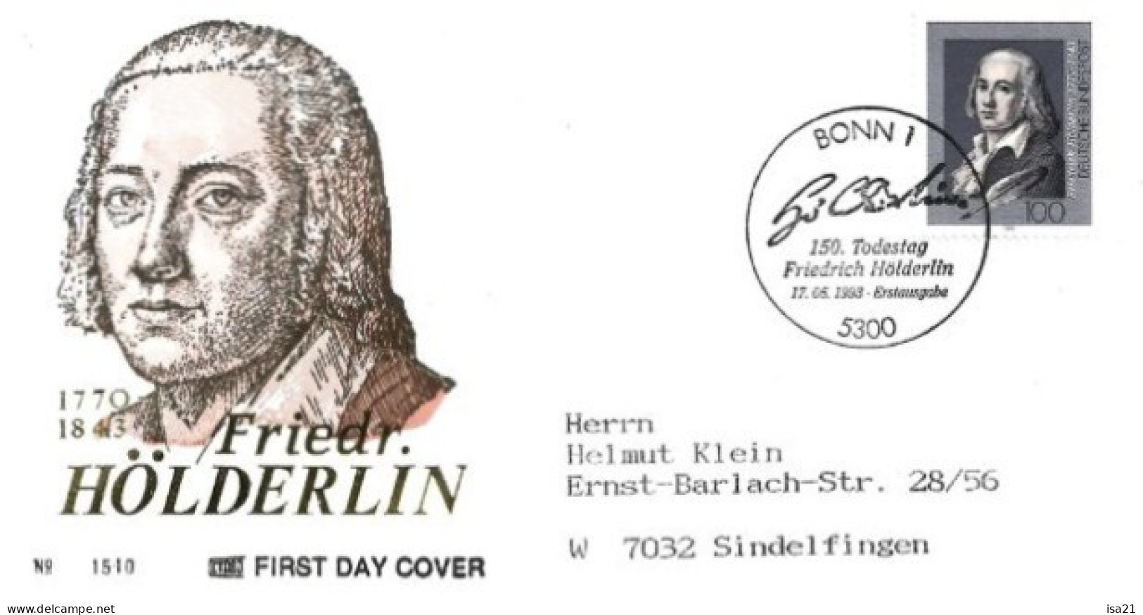 Allemagne: FIRST DAY COVER 1993: Friedr. HÖLDERLIN, BONN - 1991-2000