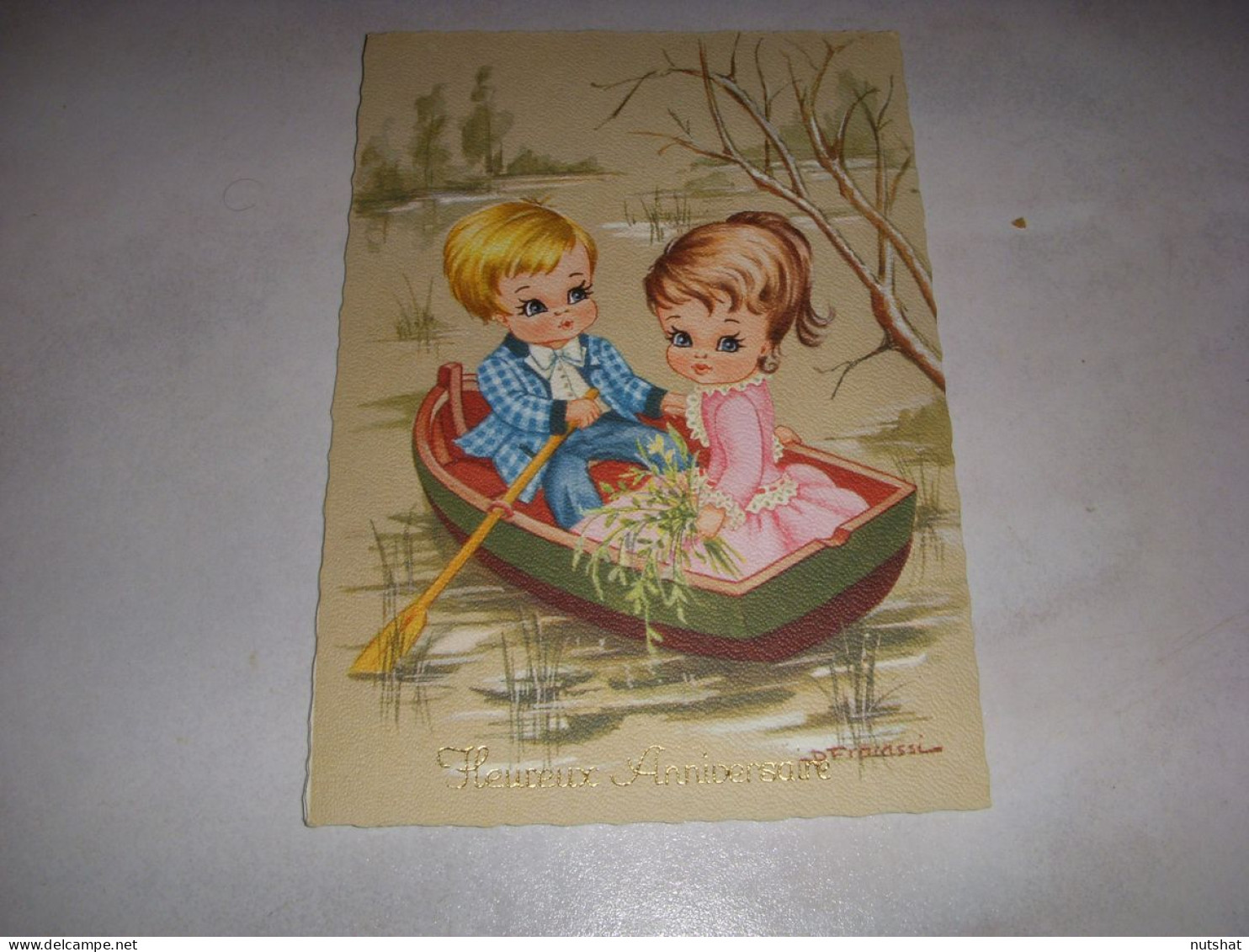 CP CARTE POSTALE ANNIVERSAIRE TYPE POULBOT 2 ENFANTS Sur Un BATEAU - Vierge - Anniversaire