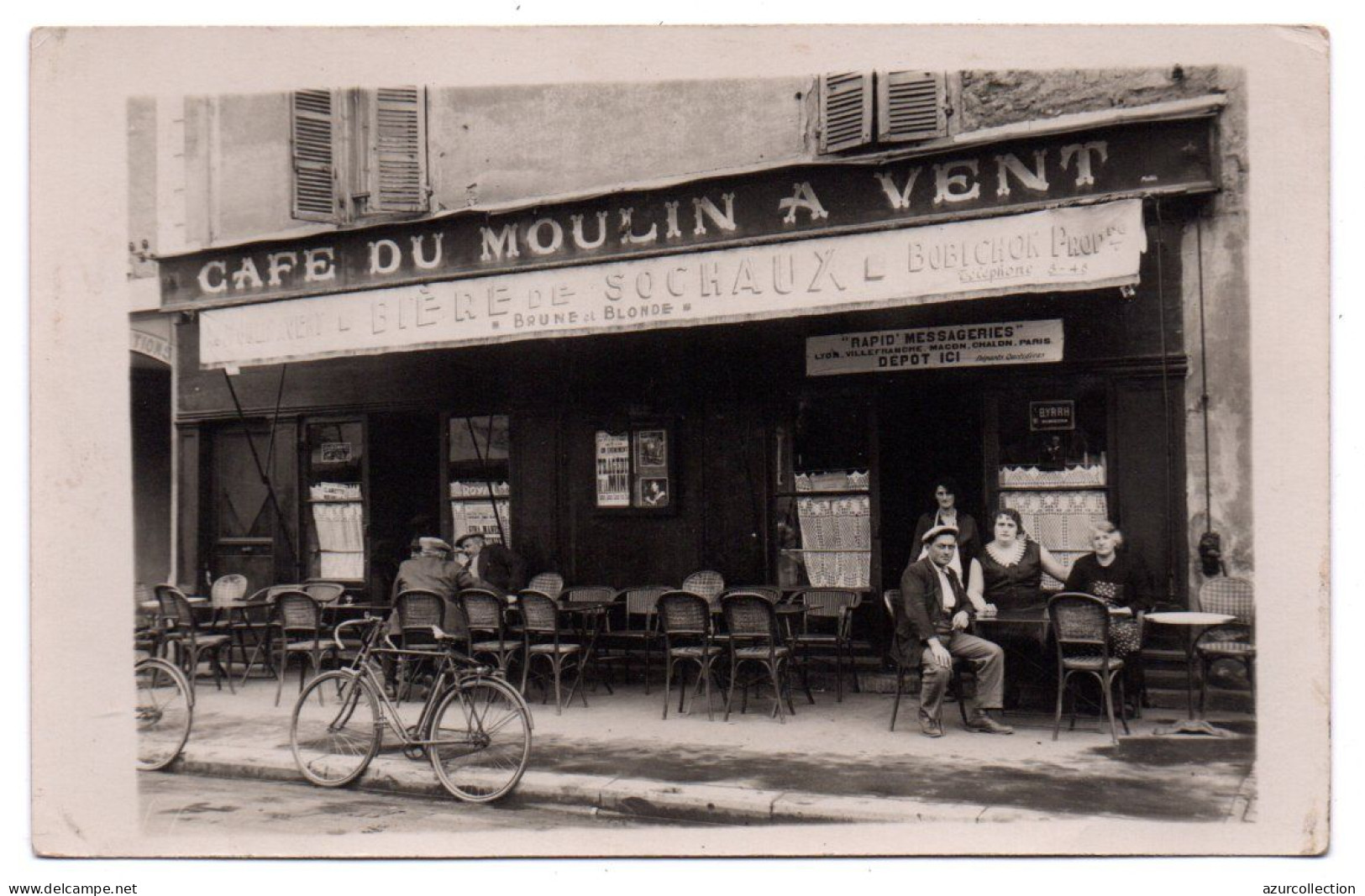 Devanture Et Terrasse Du Café Du Moulin à Vent. Carte Photo Animée Non Située ( Sochaux ) - Caffé