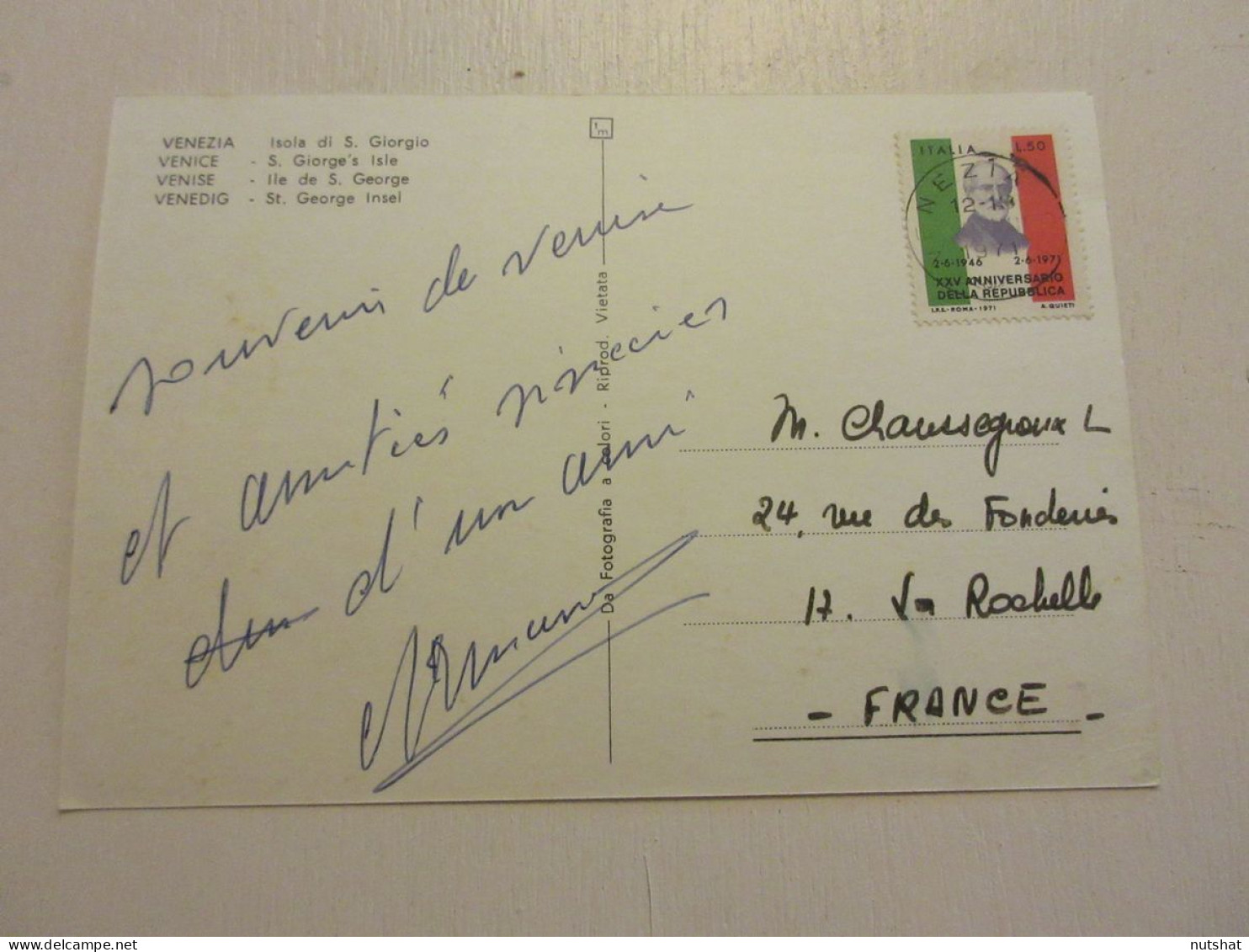CP CARTE POSTALE ITALIE VENITIE VENISE ILE De SAINT GEORGE - Ecrite En 1971      - Venezia