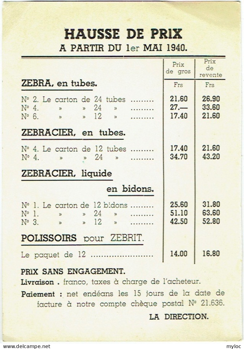 Haren. Usines DESTREE. Tarif De Prix Au 1er Mai 1940. - Publicité