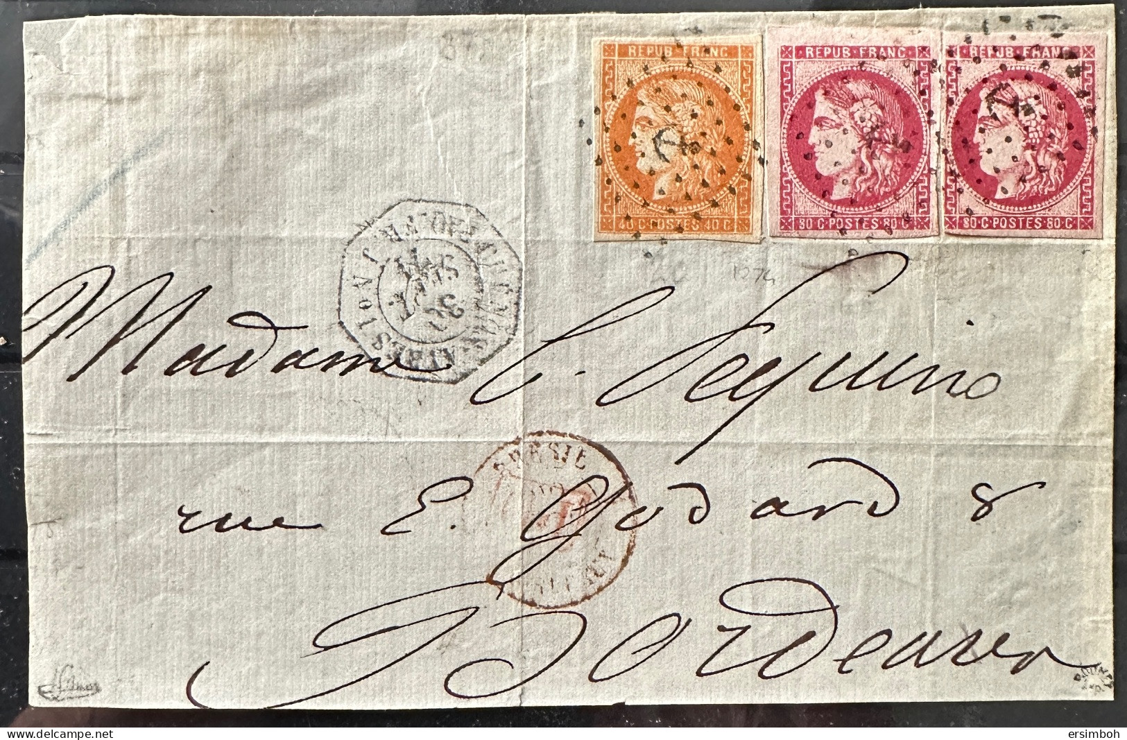 TB. Devant De Lettre N48+2xn49 (1ex Pd) Obl Ancre Buenos Ayres-Bordeaux. Signé JFBrun Et Roumet, Certificat Behr - 1870 Uitgave Van Bordeaux