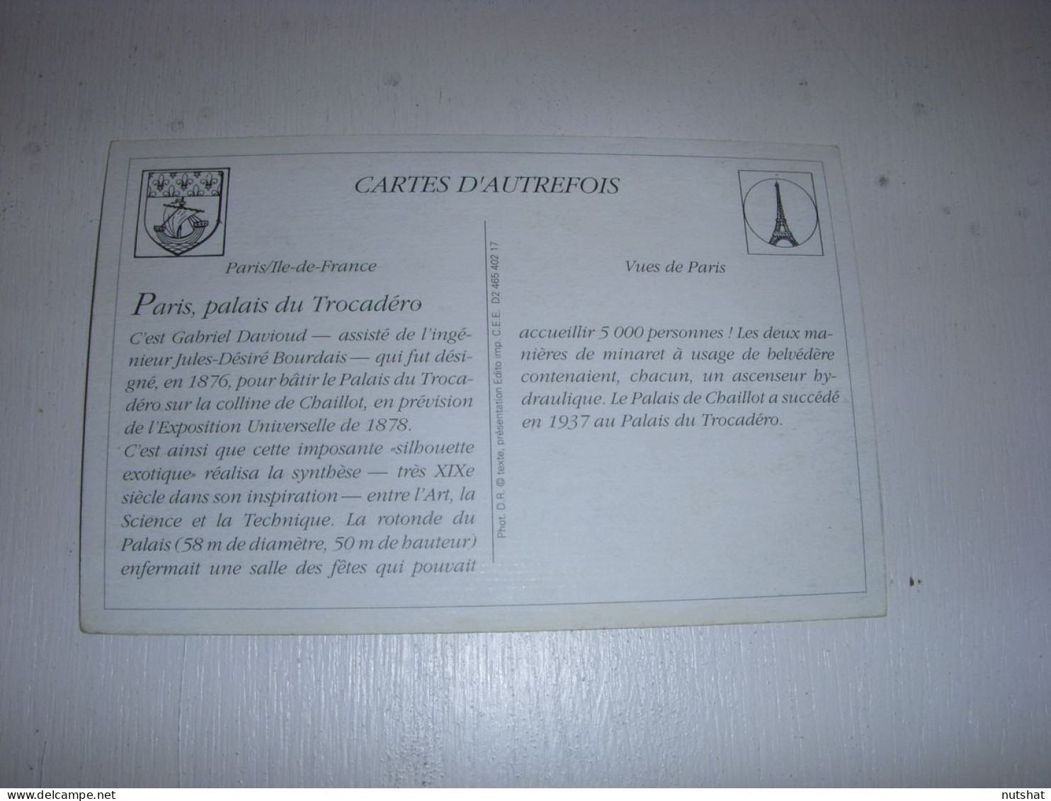 CP CARTE POSTALE SEINE PARIS CARTE D'AUTREFOIS Le TROCADERO - Ecrite             - Andere Monumenten, Gebouwen