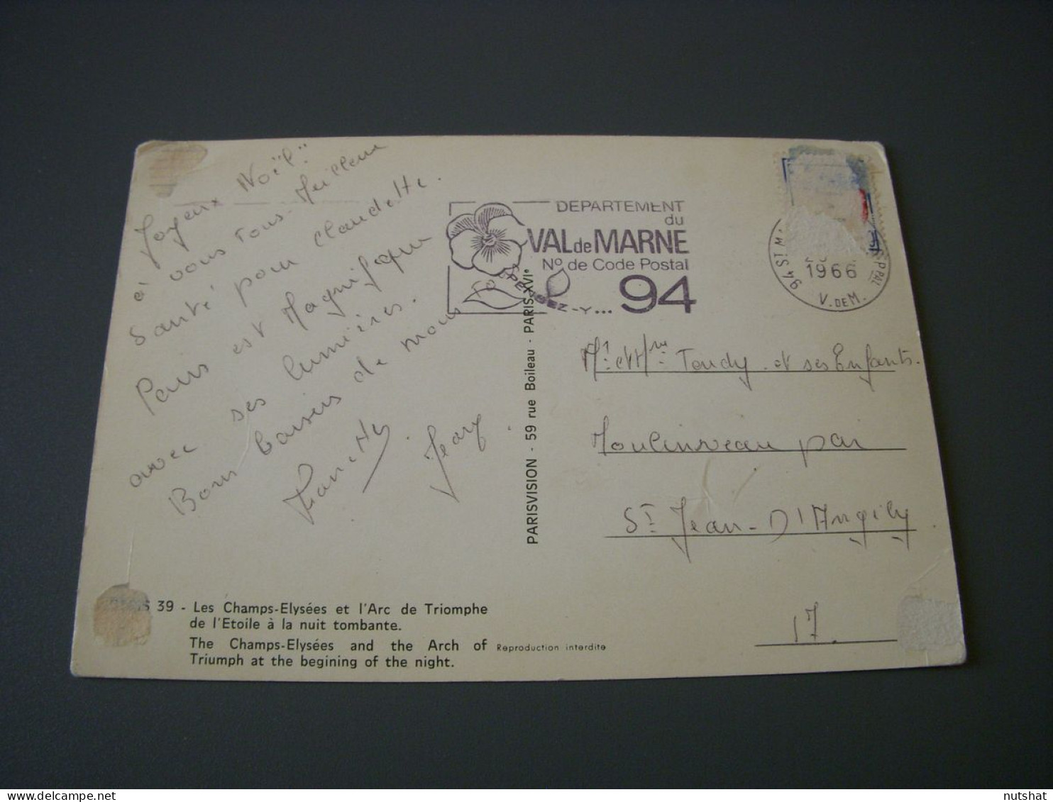 CP CARTE POSTALE SEINE PARIS ARC De TRIOMPHE - Ecrite En 1966 - Triumphbogen