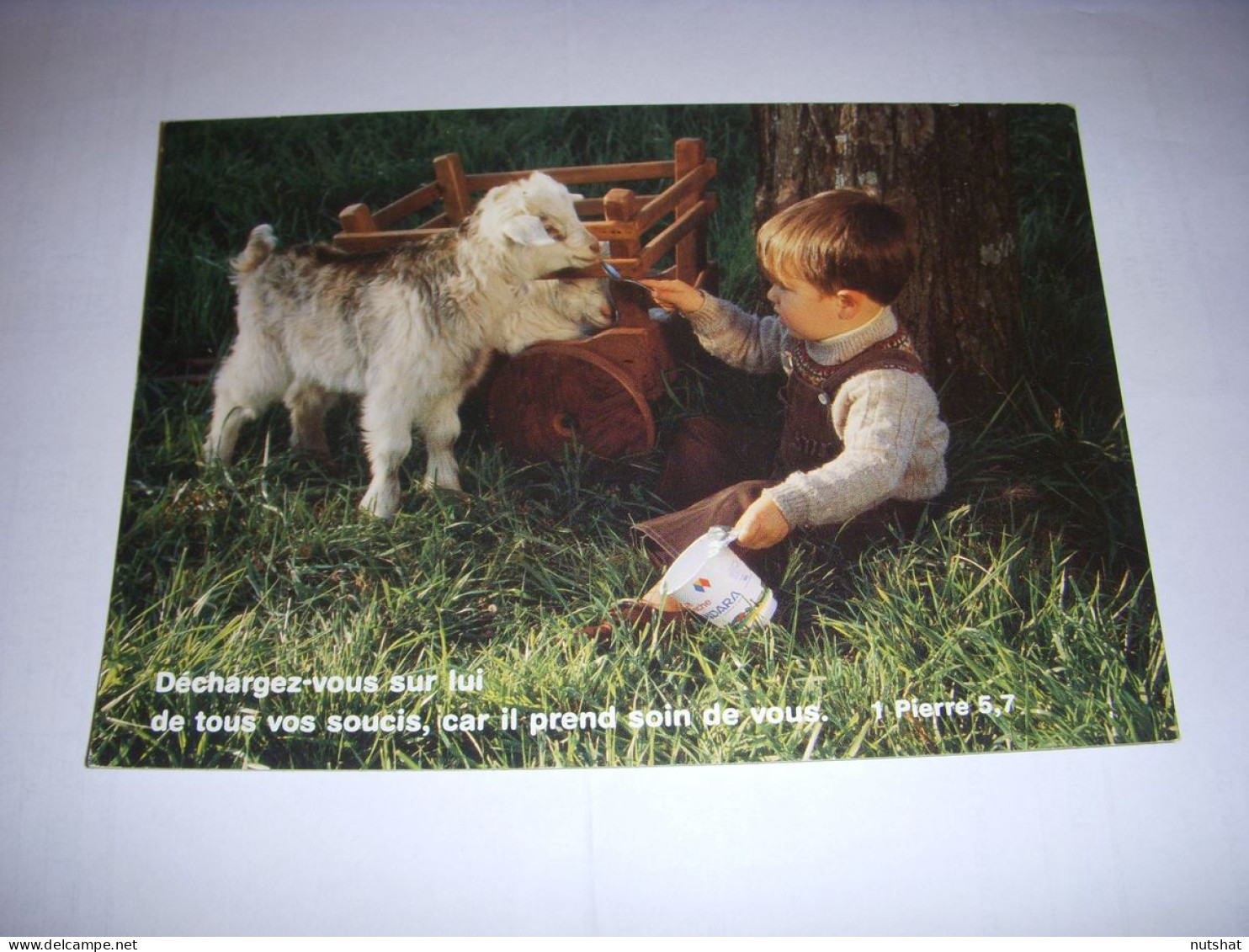 CP CARTE POSTALE RELIGIEUSE ENFANT AGNEAU Dechargez Vous Sur Lui (Pierre) ECRITE - Other & Unclassified