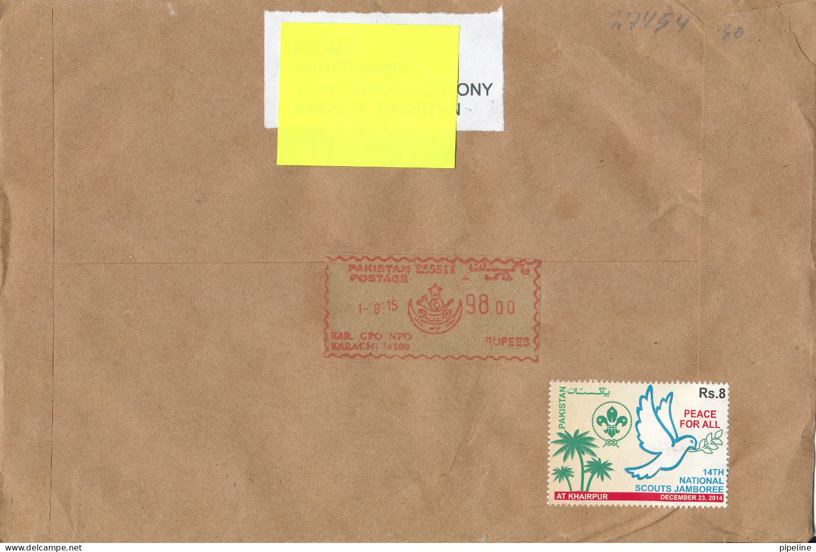 Pakistan Registered Cover Sent To Denmark Topic Stamps Scout Scouting Souvenir Sheet Pakistan - Ukraine And Red Meter Ca - Pakistán