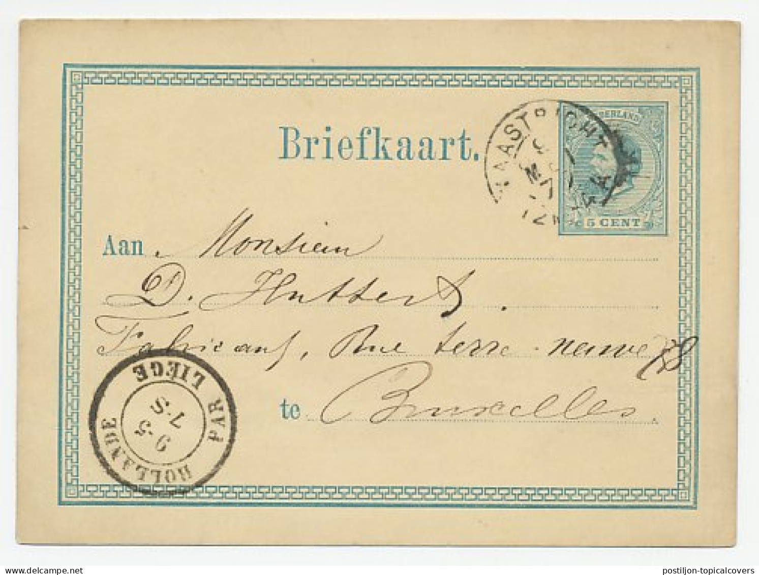 Briefkaart Maastricht - Belgie 1877 - Grensstempel - Cartas & Documentos