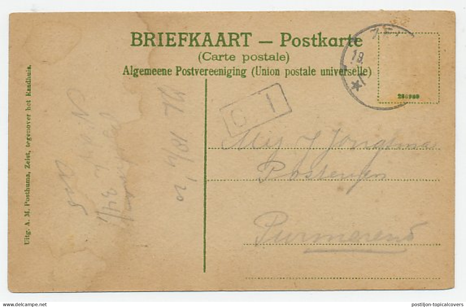 Prentbriefkaart Postkantoor Zeist 1920 - Altri & Non Classificati