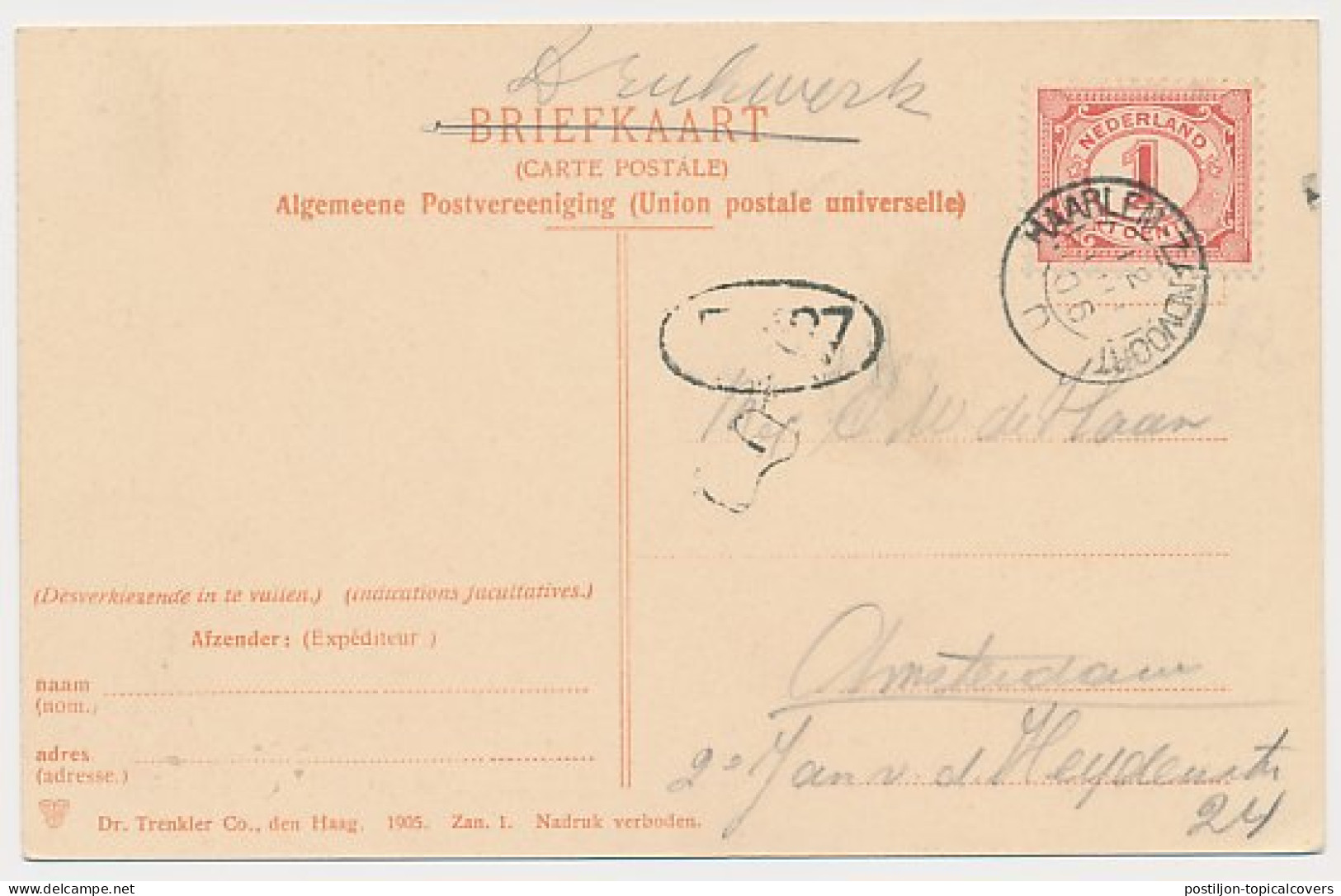 Trein Kleinrondstempel Haarlem - Zandvoort D 1906 - Lettres & Documents