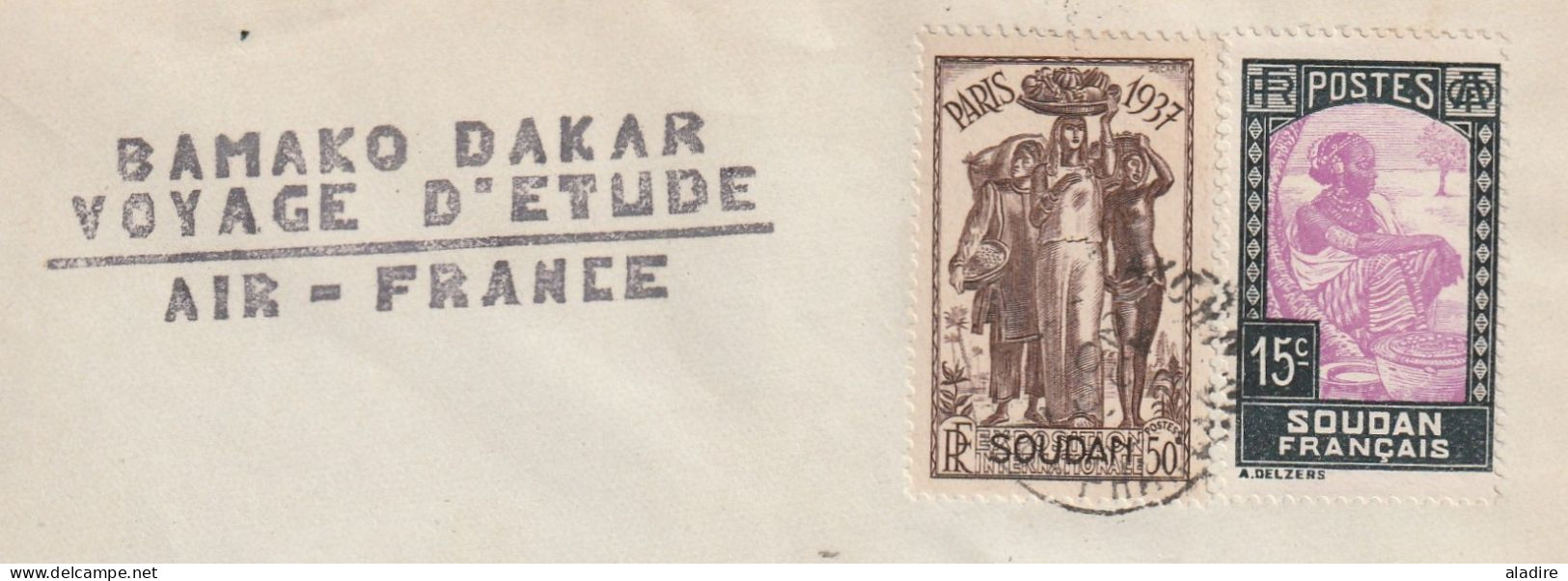 1937 - SOUDAN FRANCAIS, MALI  - Enveloppe Du  Voyage D' étude Air France Bamako-Dakar Sur Laté 28 Bourrasque - Covers & Documents