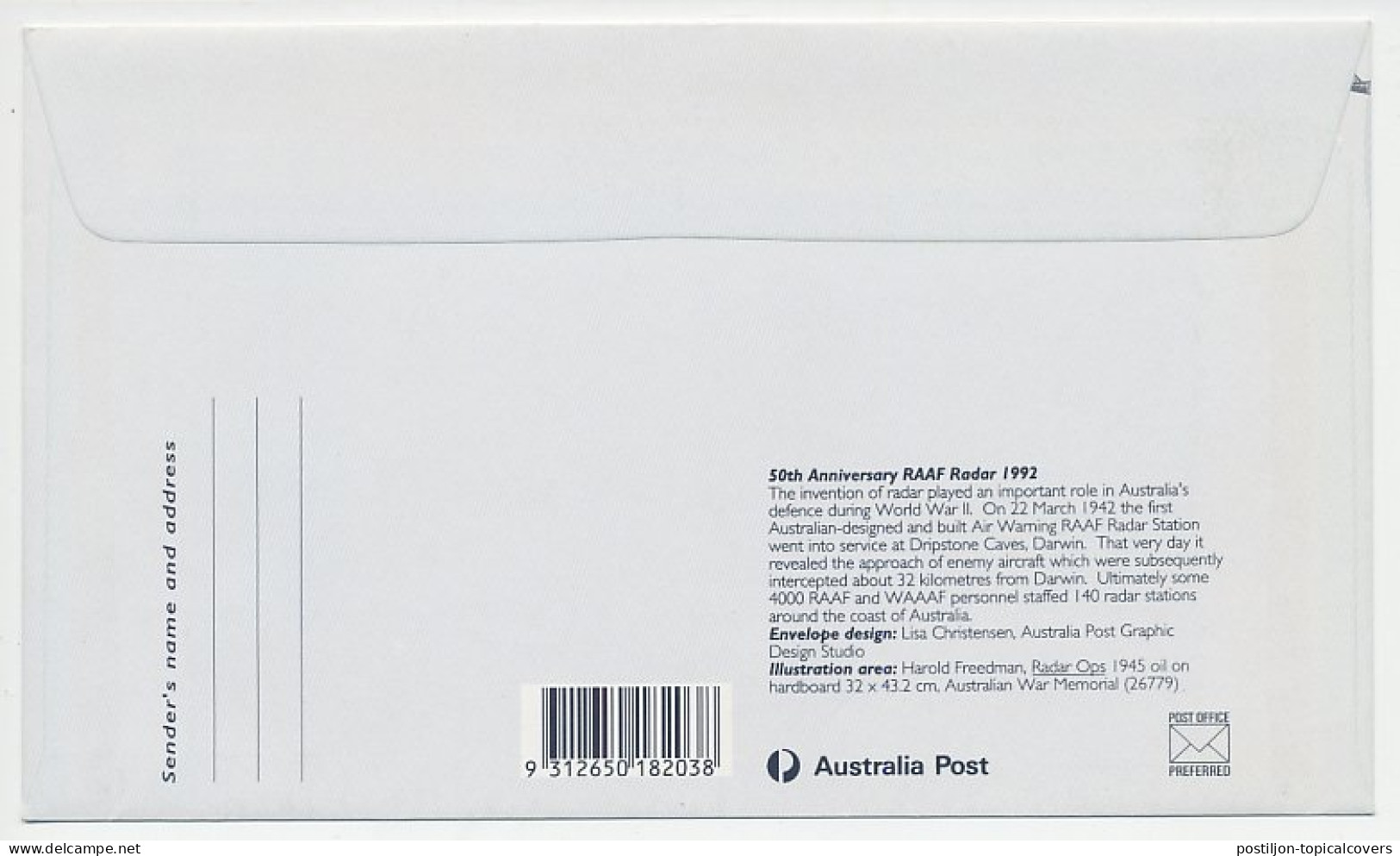 Postal Stationery Australia 1992 RAAF Radar - Guerre Mondiale (Seconde)