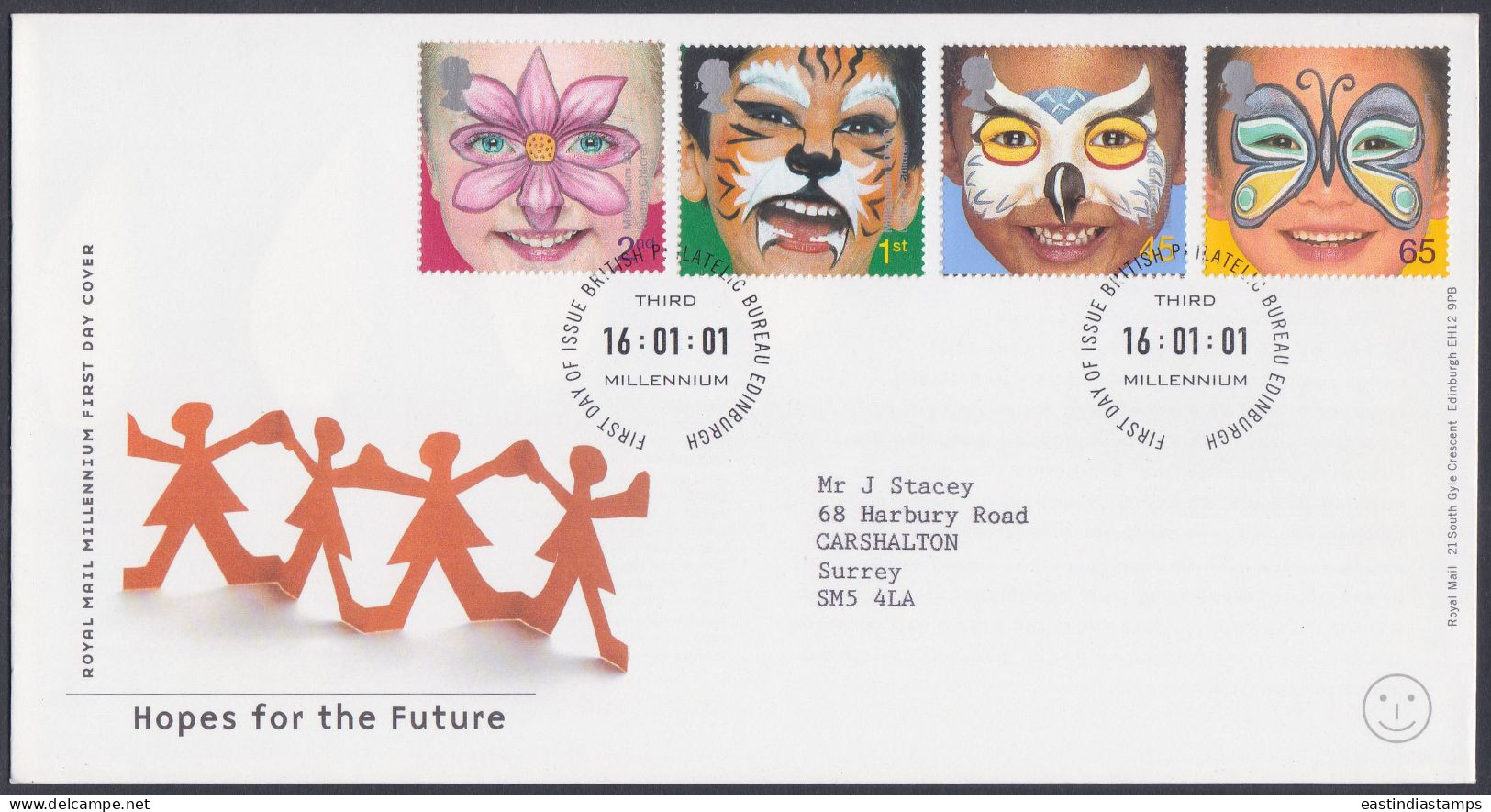 GB Great Britain 2001 FDC Hopes For The Future, Flower, Flowers, Butterfly, Art. Children, Child, First Day Cover - Covers & Documents