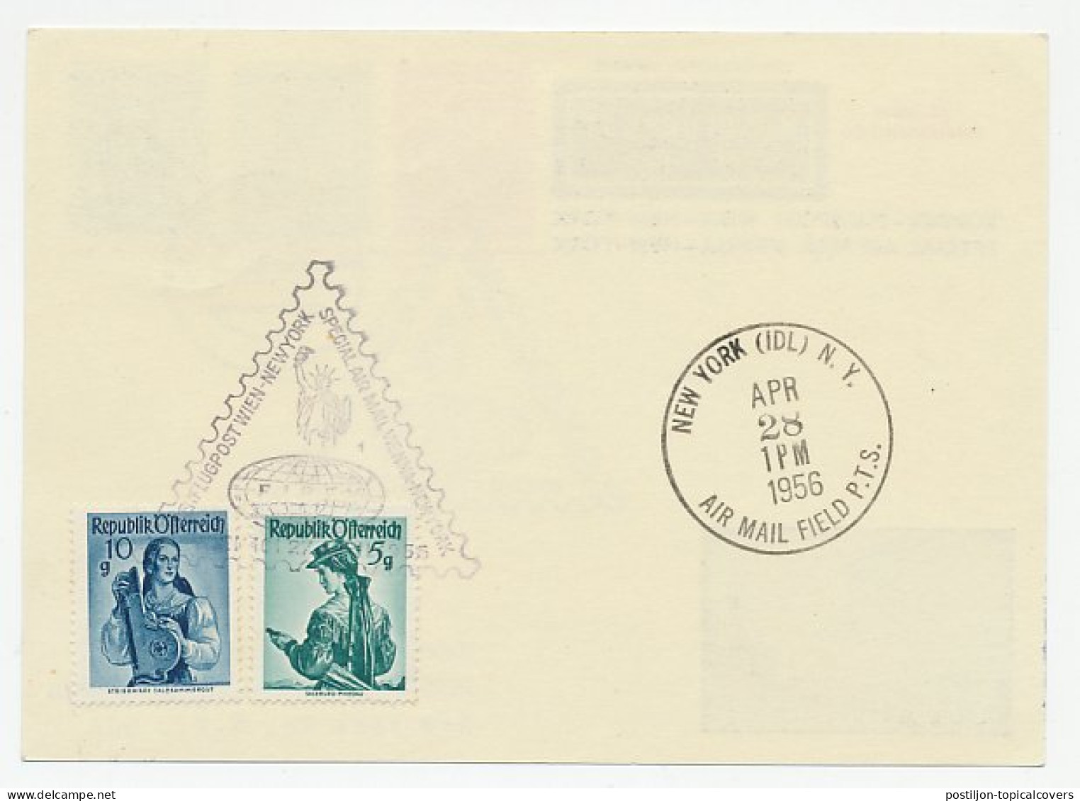 Postal Stationery Austria 1956 FFC / First Flight Card Austria - USA - Lady Liberty  - Aerei