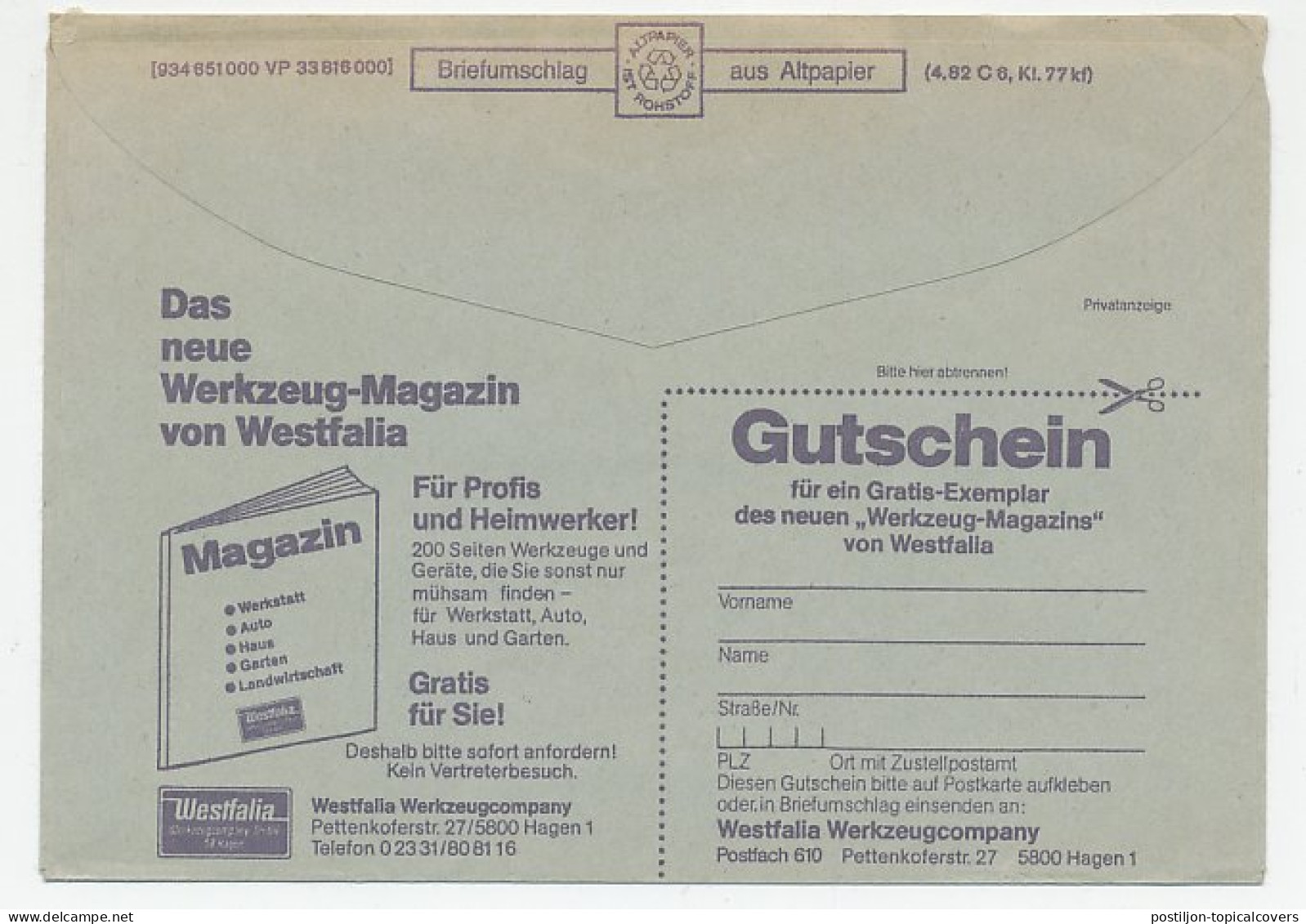 Postal Cheque Cover Germany Tool Magazine - Handyman - Andere & Zonder Classificatie