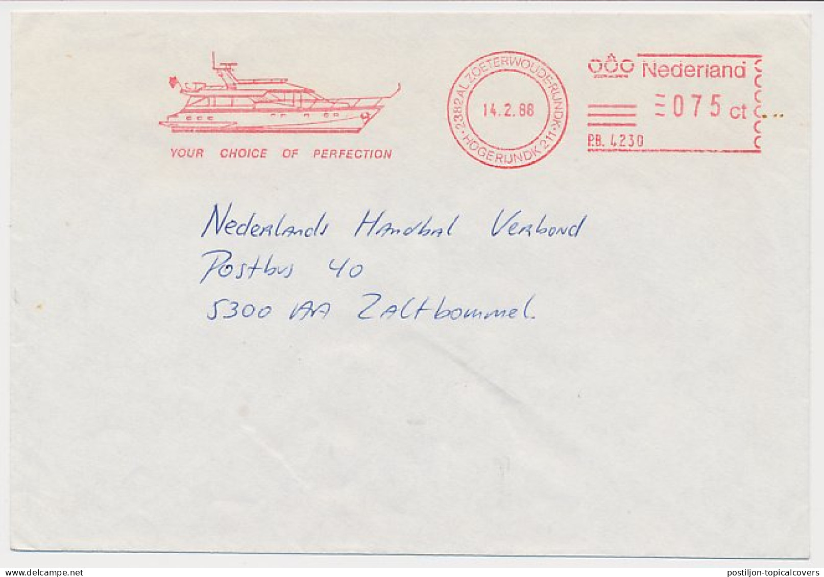 Meter Cover Netherlands 1988 Boat - Cruiser - Zoeterwoude - Ships