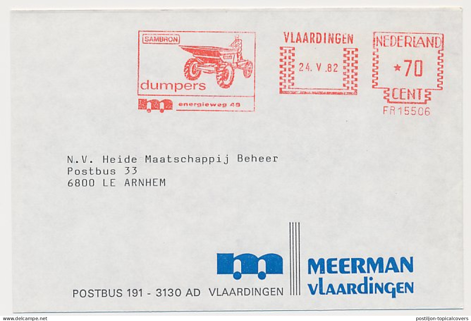 Meter Cover Netherlands 1982 Dumper - Vlaardingen - Altri & Non Classificati