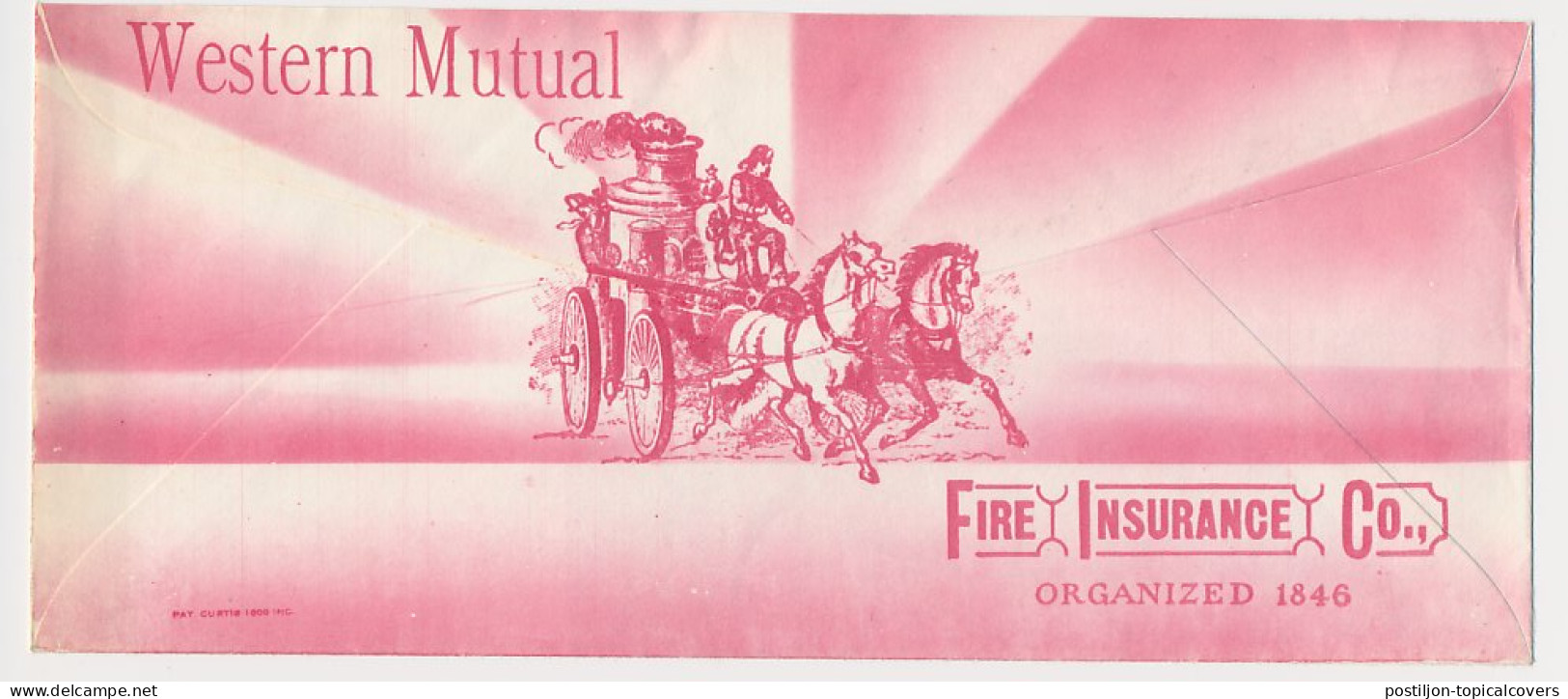 Illustrated Meter Cover USA 1952 Fire Carriage - Horse - Western Mutual - Fire Insurance Co. - Firemen