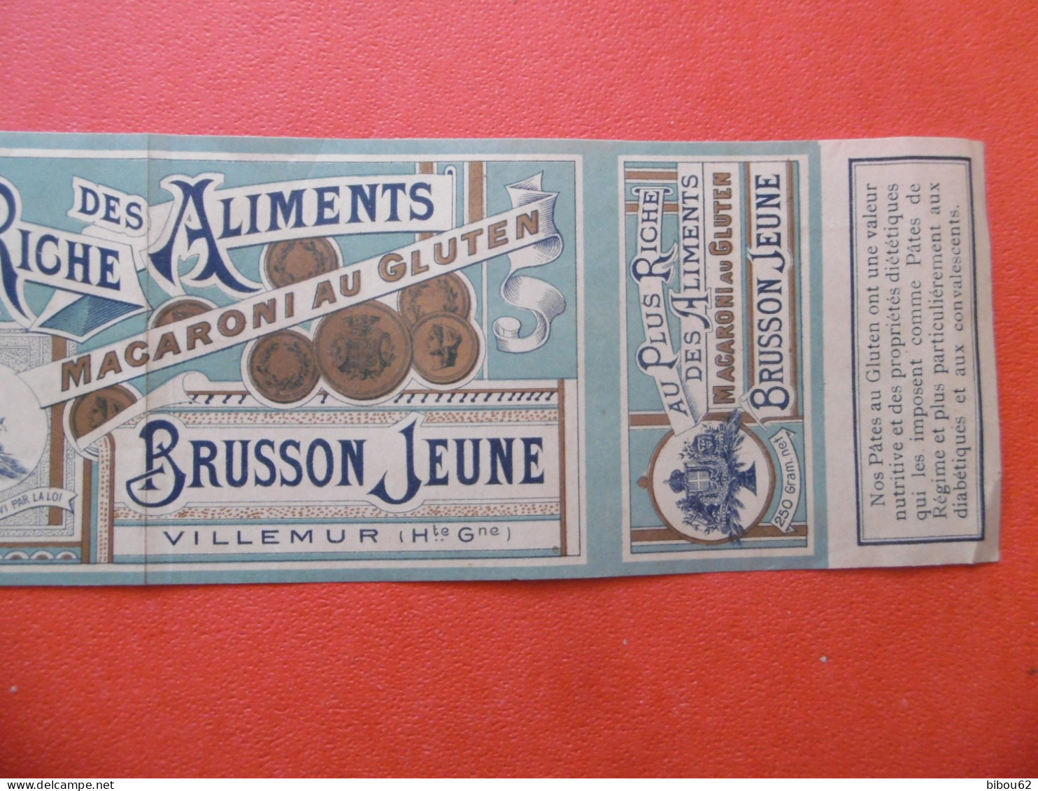 VILLEMUR  ( 31 ) Bande Publicitaire D'habillage De Boite - BRUSSON  Jeune - Macaroni Au Gluten - 1900 - Alimentos