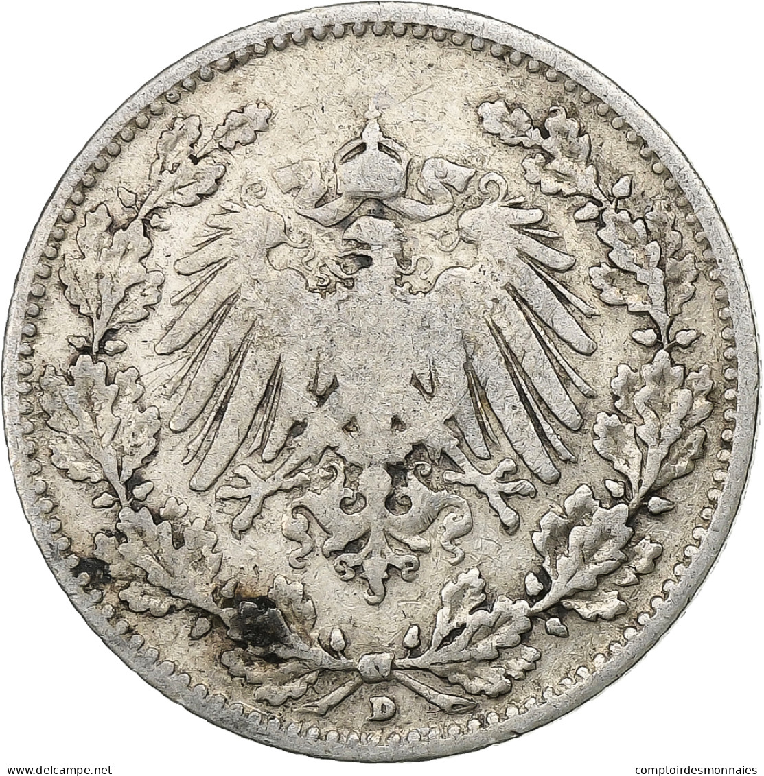 Monnaie, GERMANY - EMPIRE, 1/2 Mark, 1905, Munich, TB+, Argent, KM:17 - 1/2 Mark