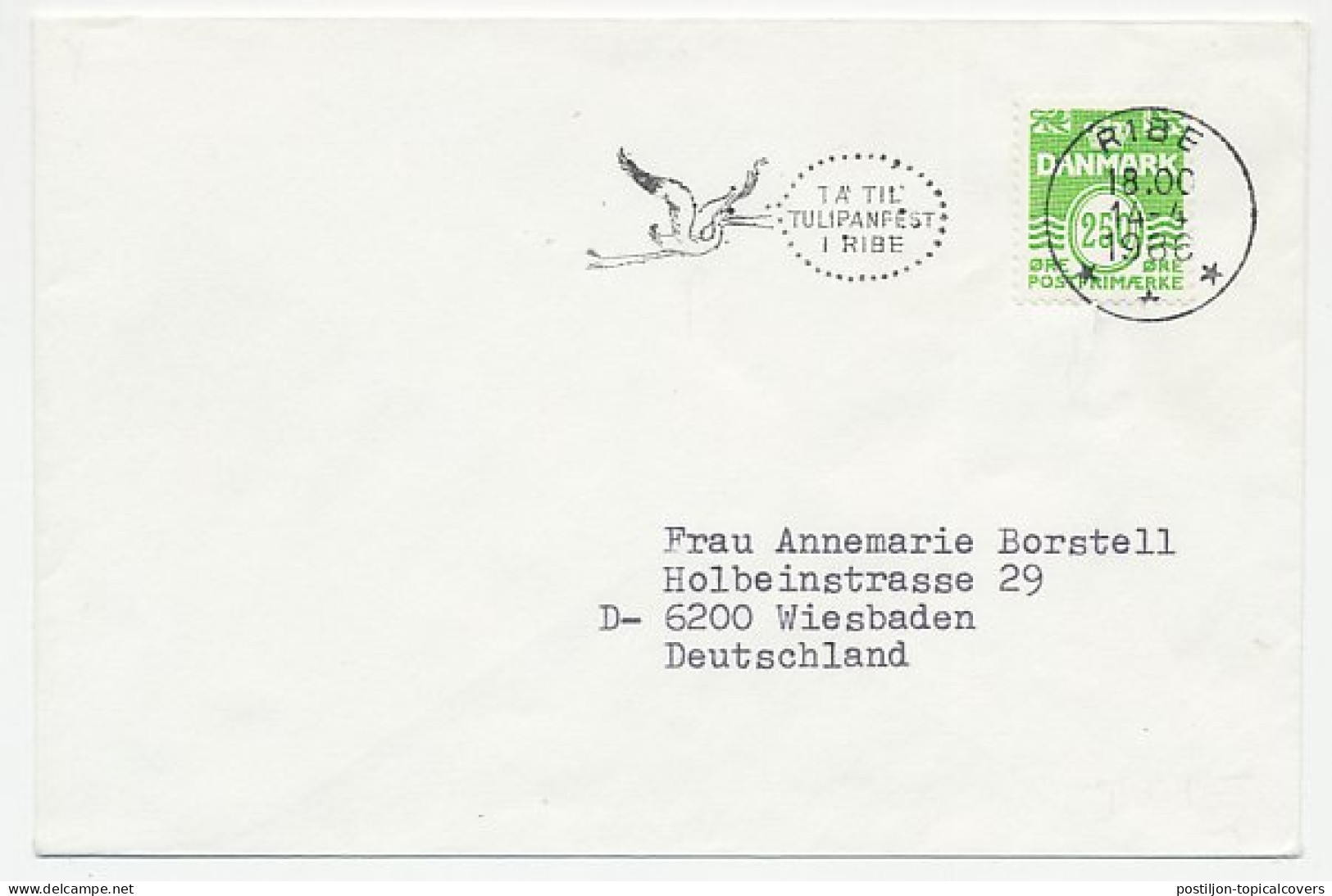 Cover / Postmark Denmark 1988 Bird - Stork - Tulip Festival - Other & Unclassified