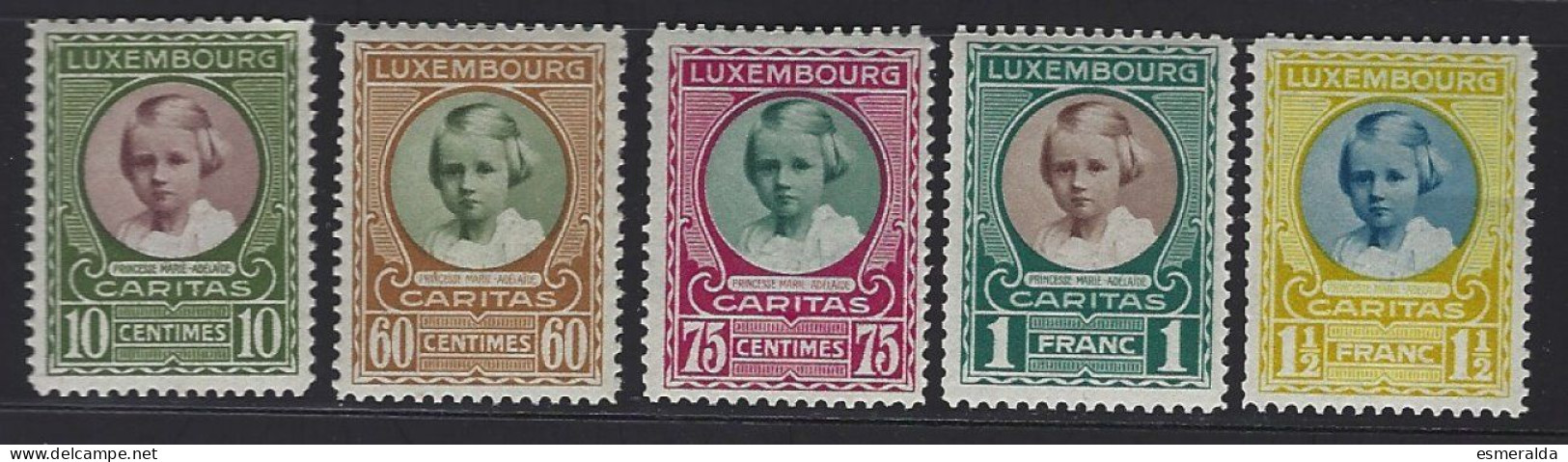 Luxembourg Yv 209/13 (213 Pli), Caritas 1928. 5 Valeurs Tous ** /mnh - Unused Stamps