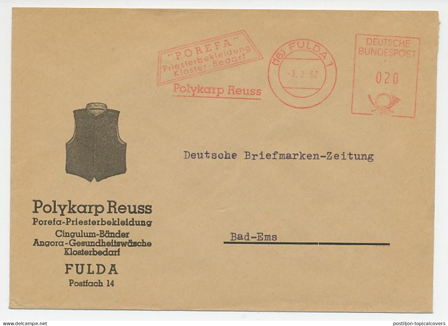 Meter Cover Germany 1962 Priest Clothing - Monastery Needs - Other & Unclassified