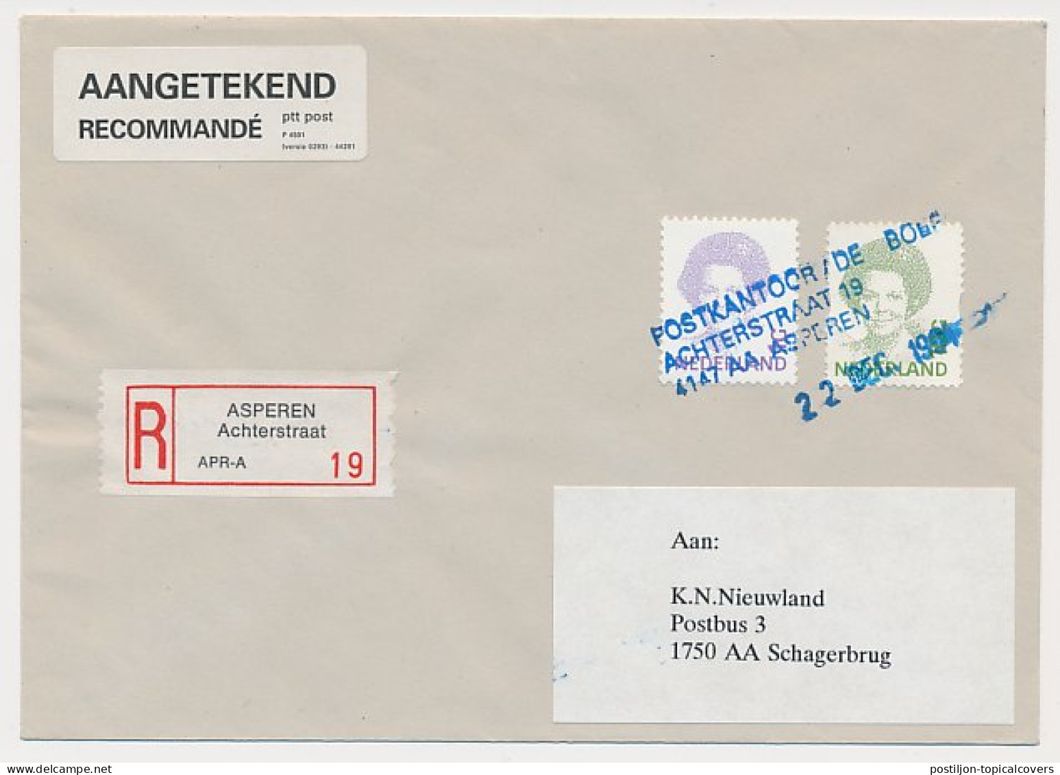 MoPag / Mobiel Postagentschap Aangetekend Asperen 1994 - Non Classés