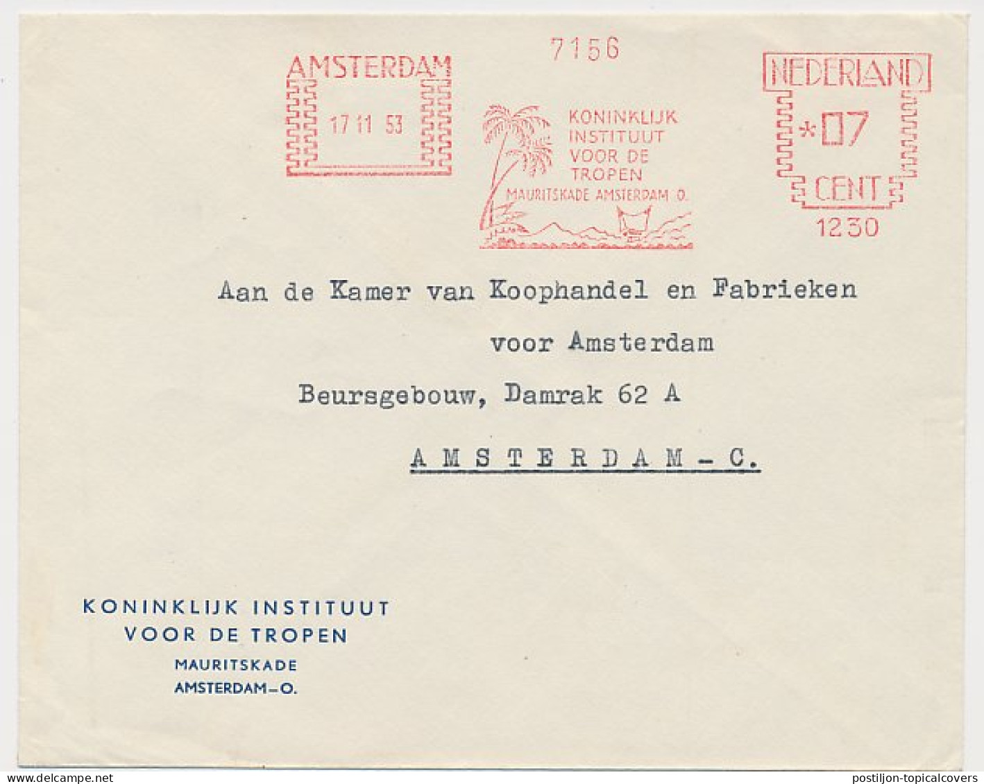 Meter Cover Netherlands 1953 Batak House - Royal Institute For The Tropics - Palm Tree - Indianer