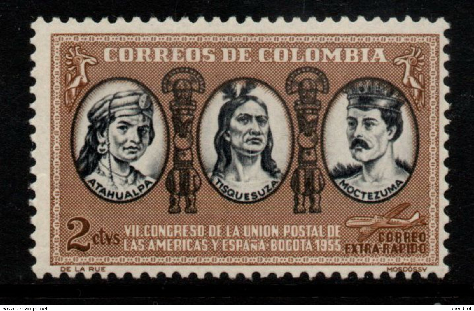 07B- KOLUMBIEN - 1955 - MI#: 750 - MNH - ATAHUALPA, TISQUESUSA AND MOCTEZUMA - VII POSTAL CONGRESS UPAEP - Colombie