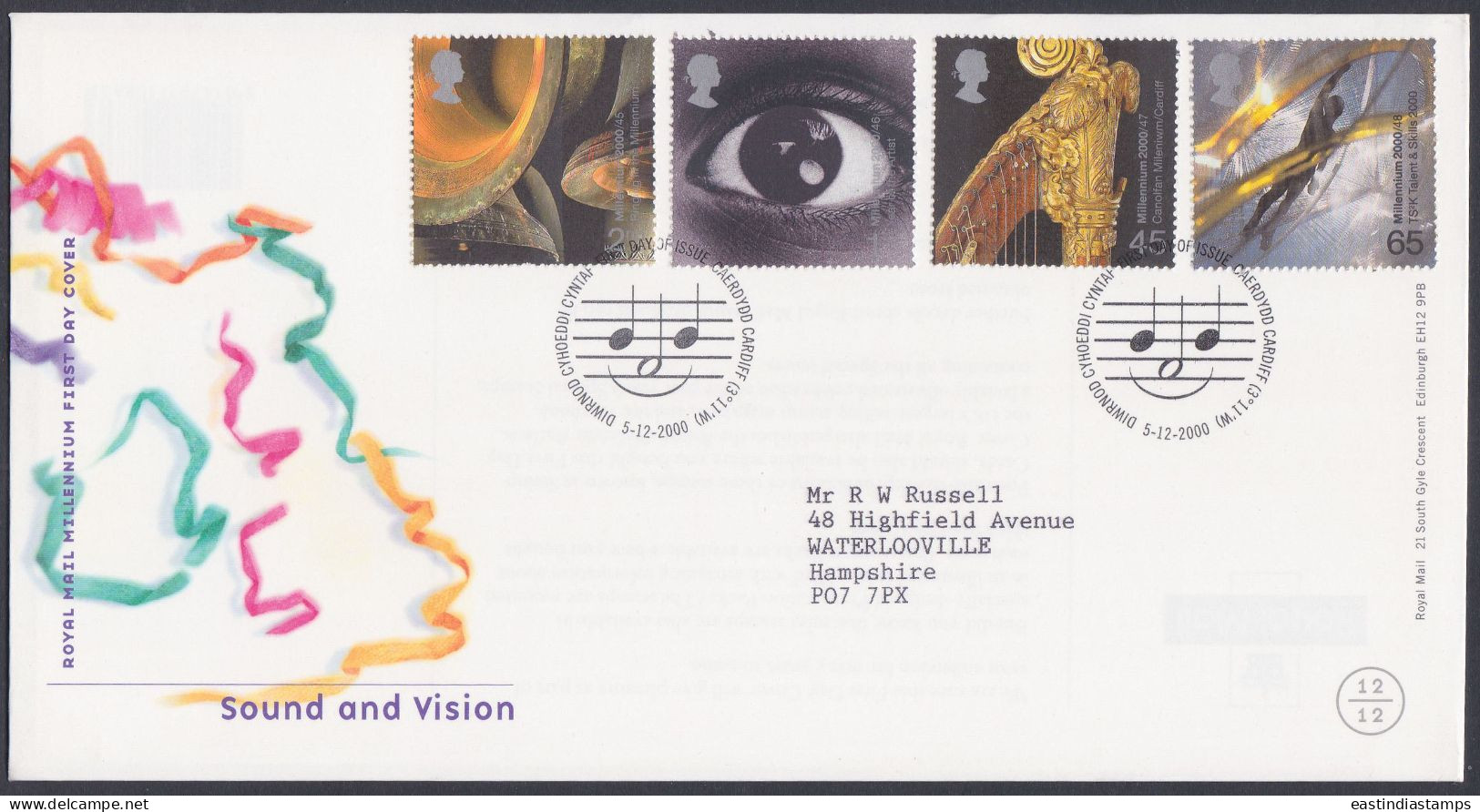 GB Great Britain 2000 FDC Sound And VIsion, Music, Harp, Musical Instrument, Pictorial Postmark, First Day Cover - Briefe U. Dokumente