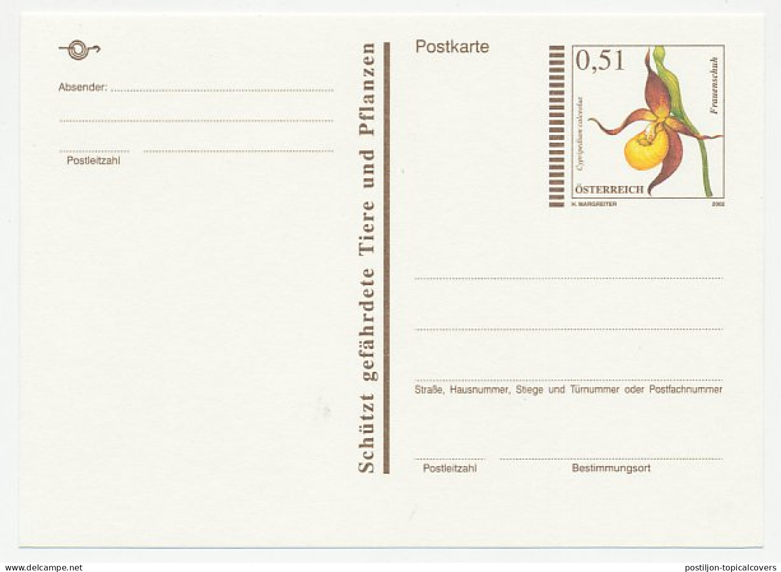 Postal Stationery Austria 2002 Flower - Orchid - Lady Shoe - Other & Unclassified