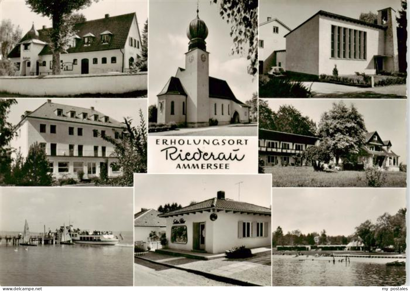 73886365 Riederau Ammersee Teilansichten Kirche Bootsanleger Fahrgastschiff Bade - Diessen