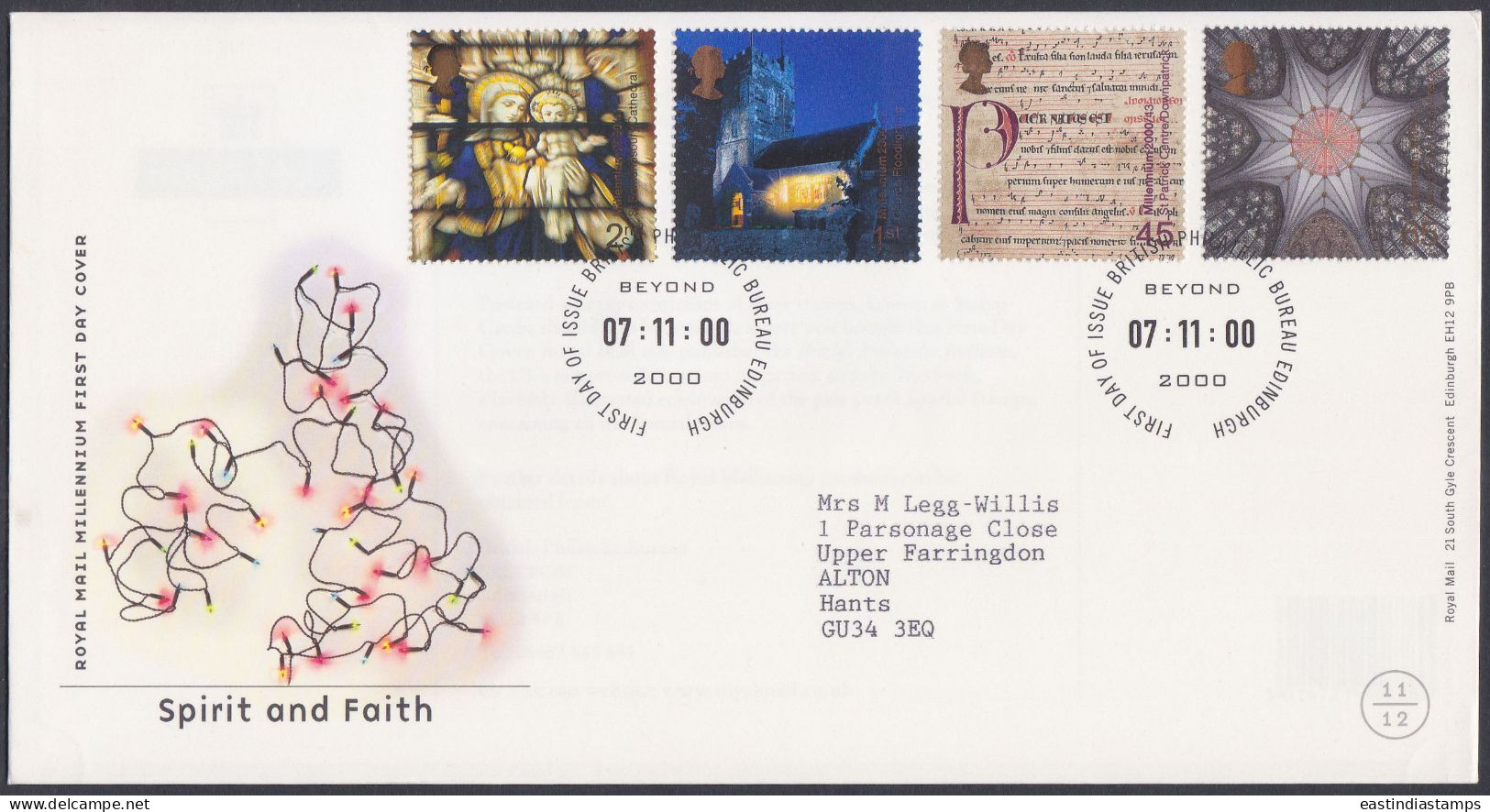 GB Great Britain 2000 FDC Spirit And Faith, Religion, Painting, Mosaic, Church, Pictorial Postmark, First Day Cover - Covers & Documents