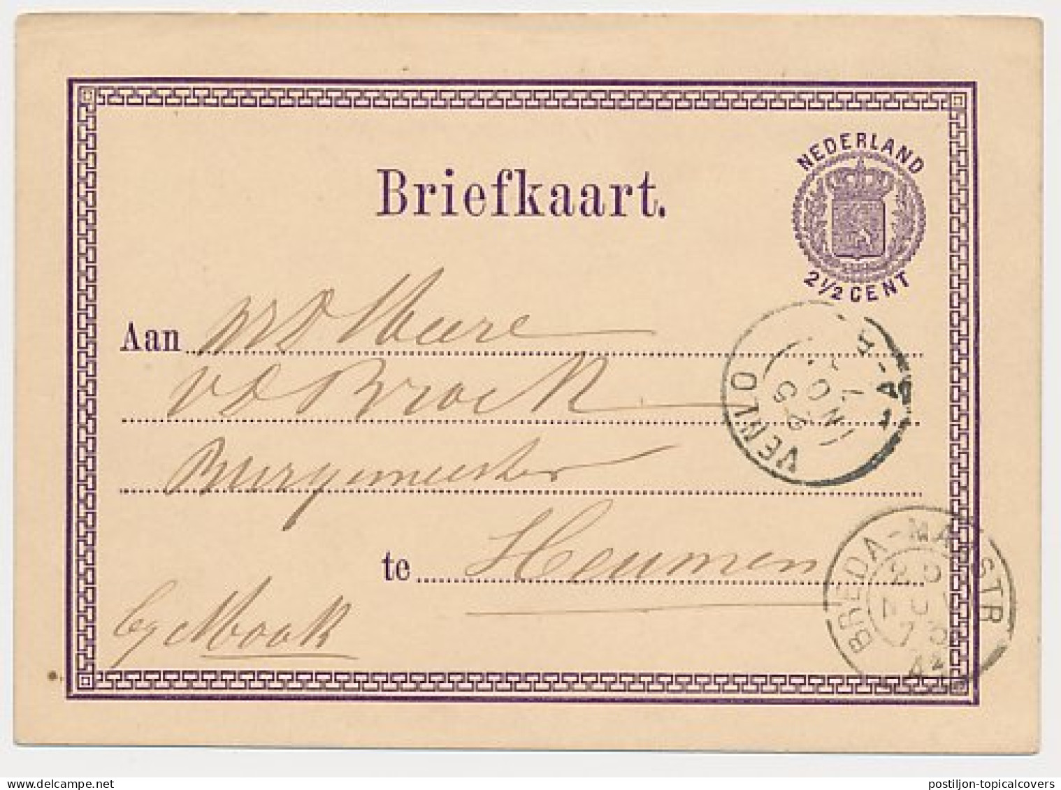 Venlo - Trein Kleinrondstempel Breda - Maastricht A2 1873 - Lettres & Documents