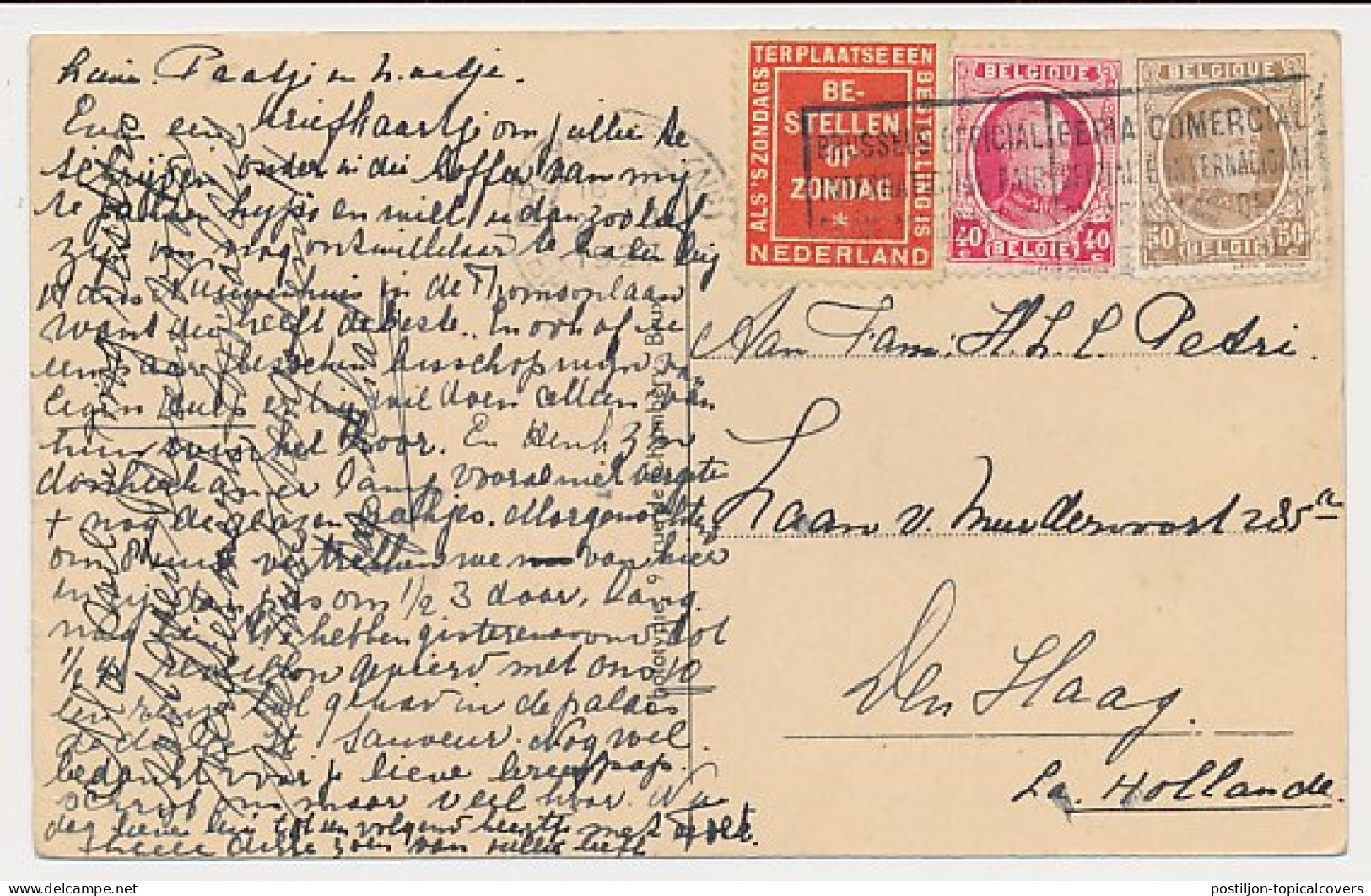 Bestellen Op Zondag - Brussel Belgie - Den Haag 1927 - Storia Postale